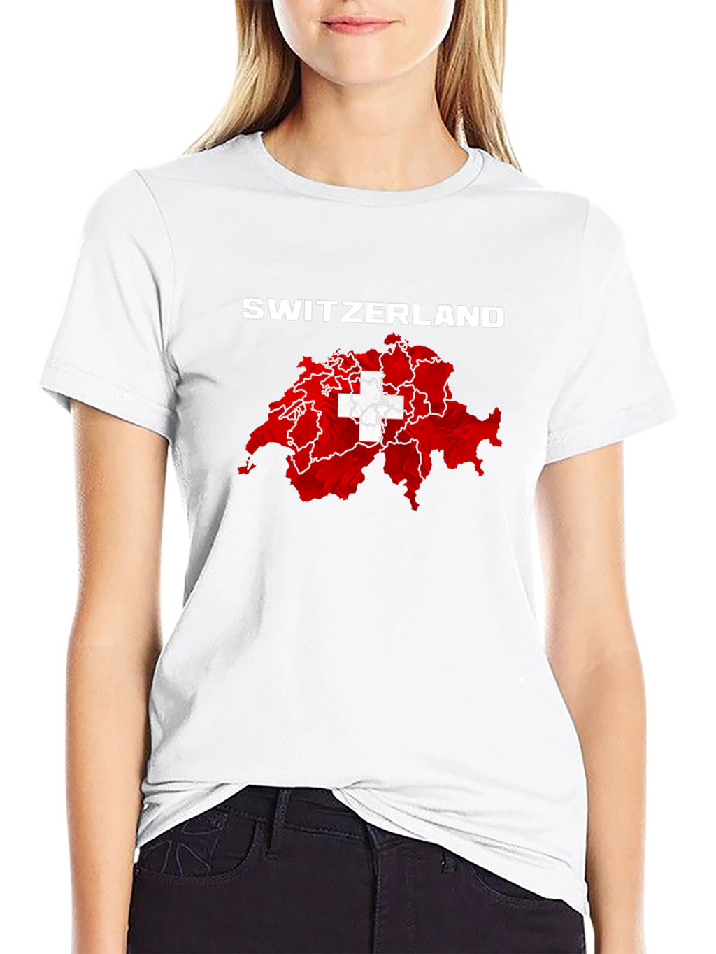 Switzerland Flag Map T-Shirt - Black
