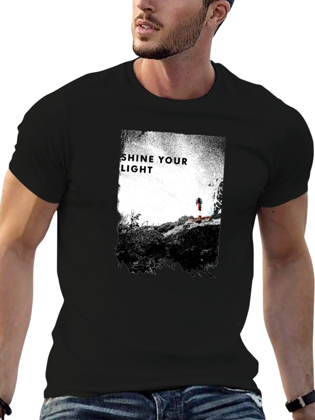 Shine Your Light Graphic Tee - Black Cotton T-Shirt