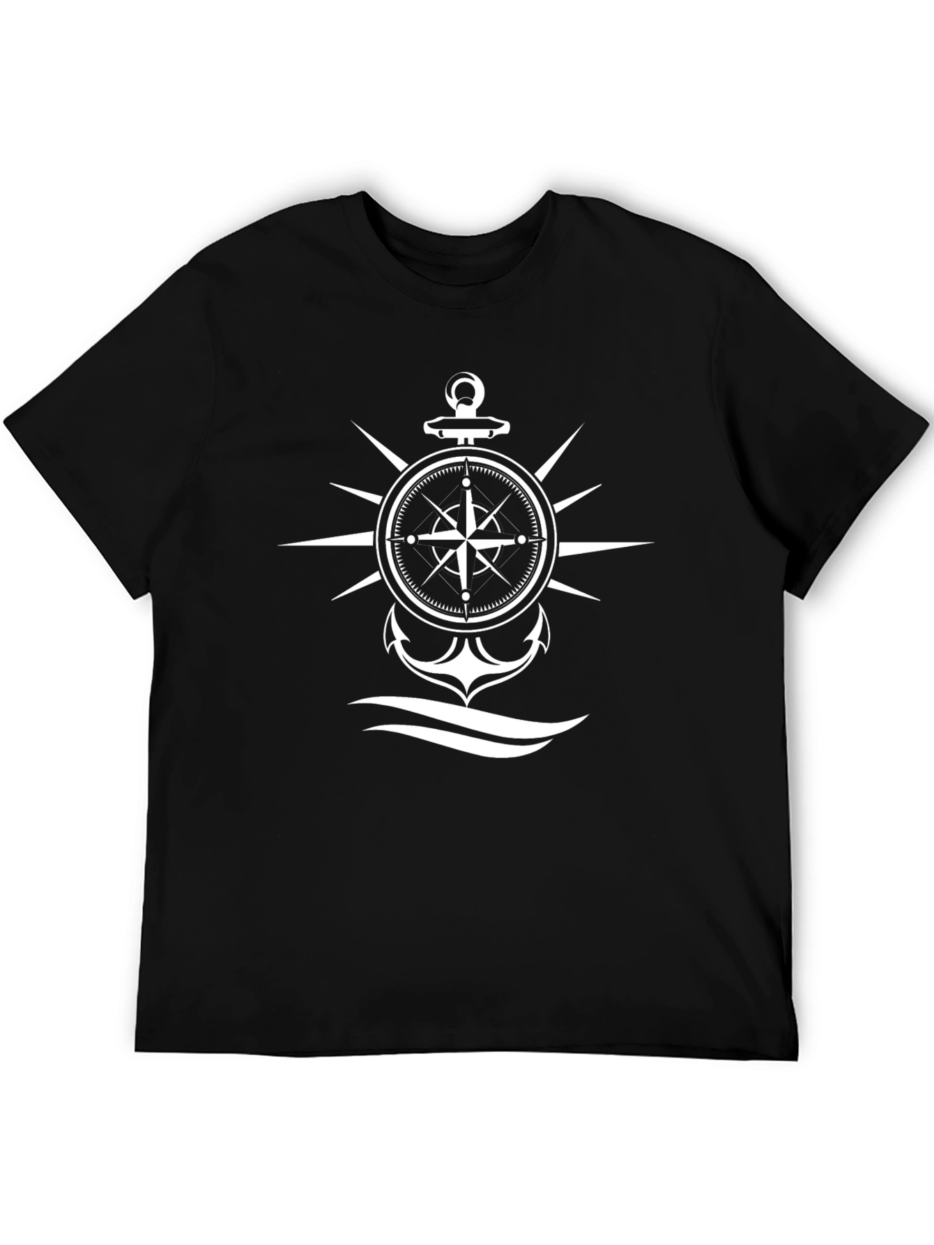 Nautical Compass & Anchor Graphic Black T-Shirt