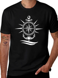 Nautical Compass & Anchor Graphic Black T-Shirt