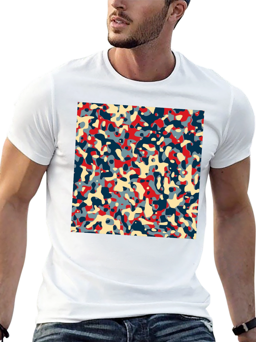 Abstract Camo Print Black Crew Neck Tee