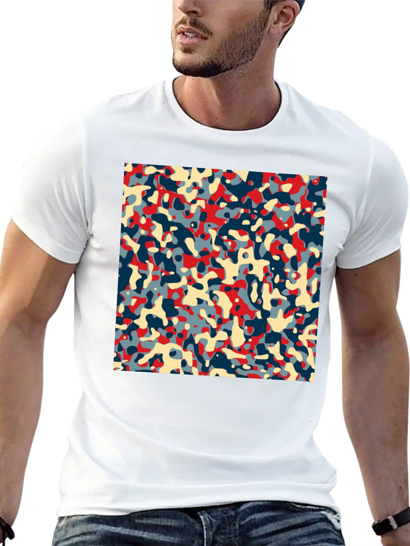 Abstract Camo Print Black Crew Neck Tee