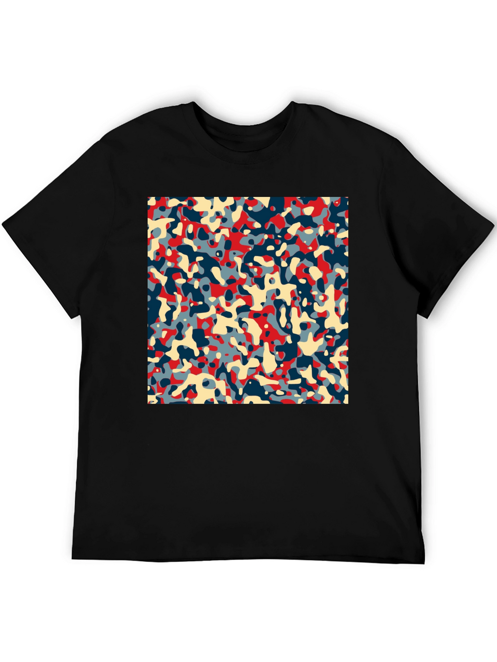 Abstract Camo Print Black Crew Neck Tee