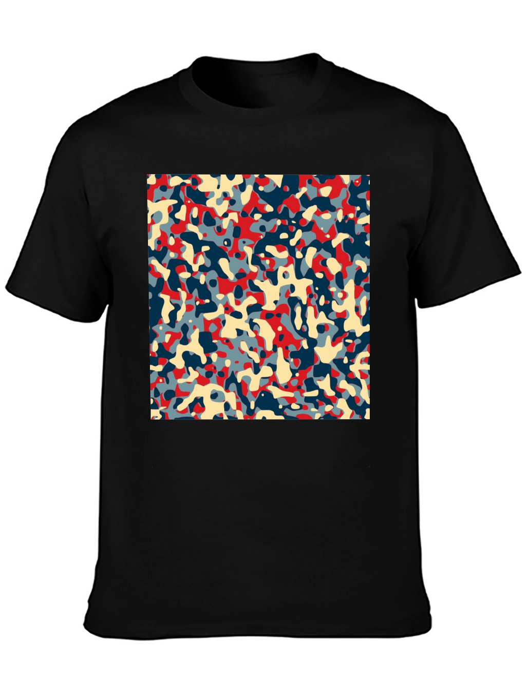 Abstract Camo Print Black Crew Neck Tee