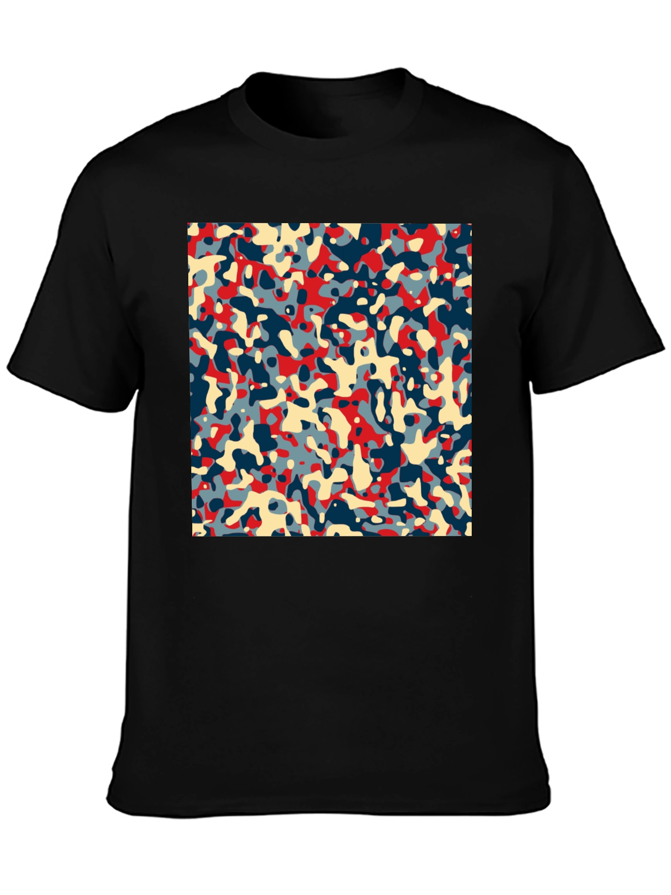 Abstract Camo Print Black Crew Neck Tee