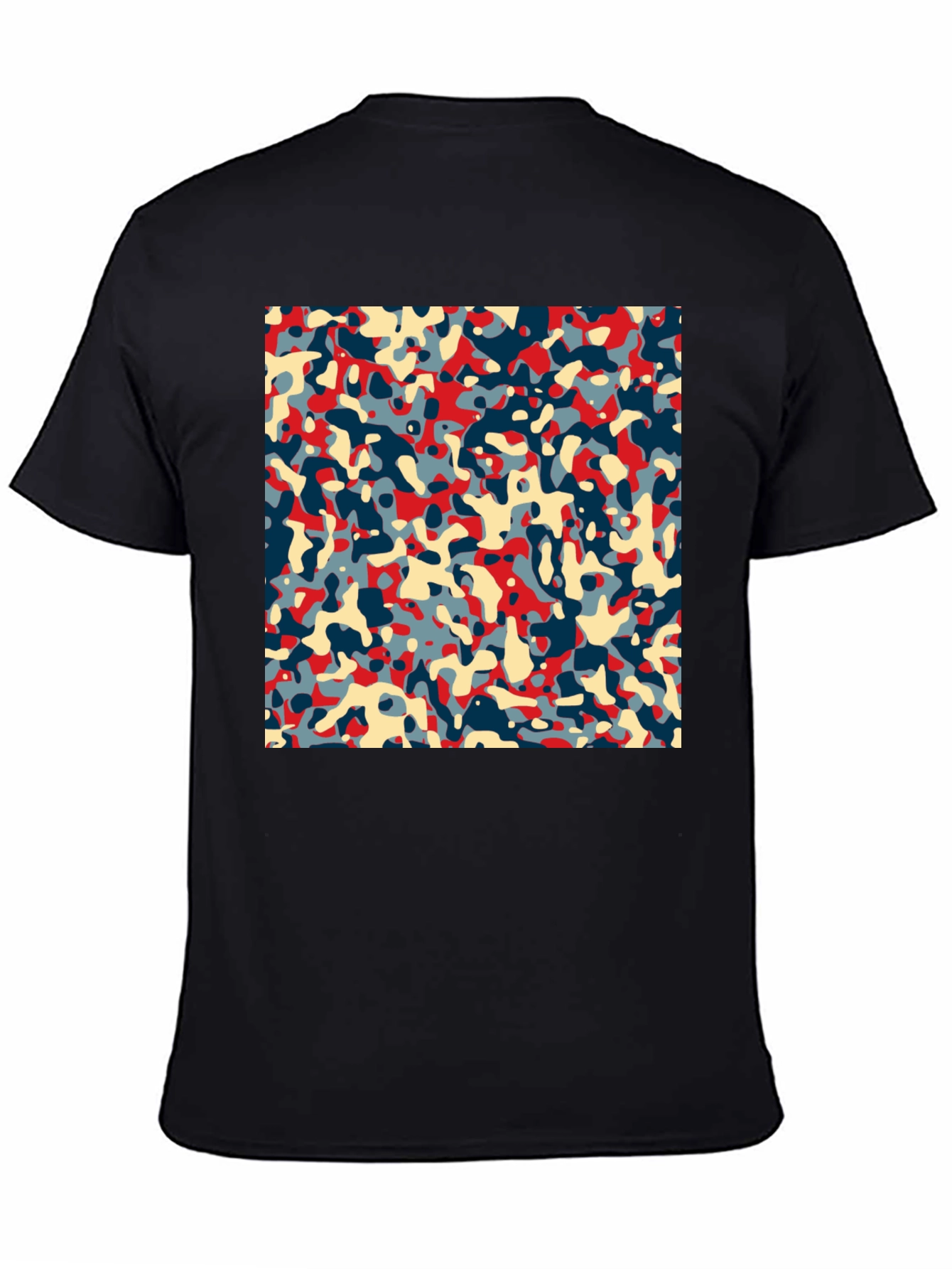 Abstract Camo Print Black Crew Neck Tee