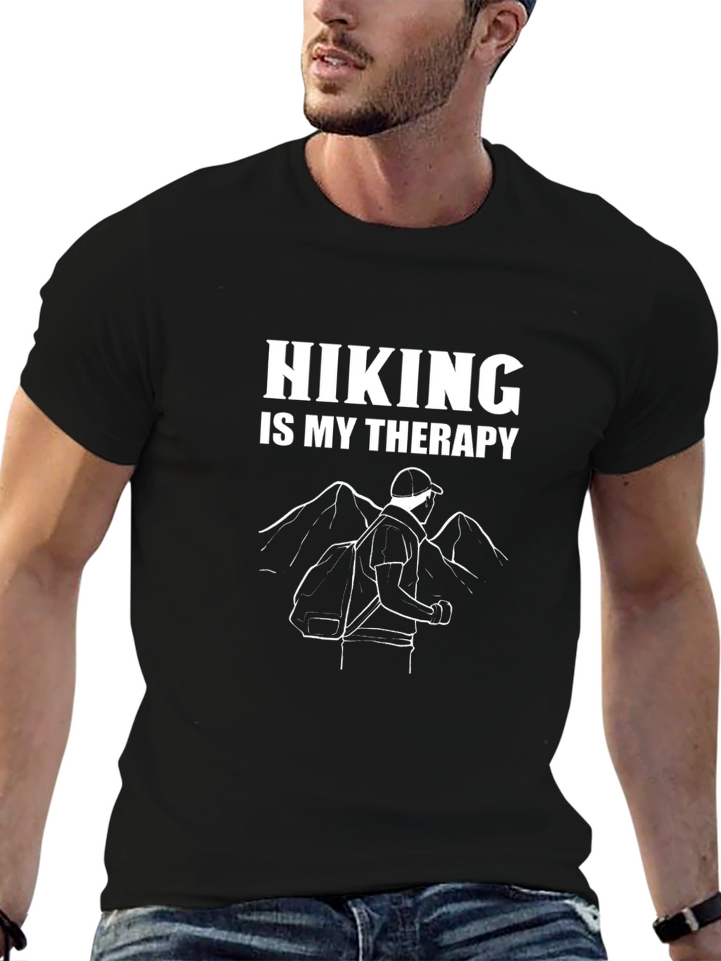 Hiking Is My Therapy Black Graphic Tee