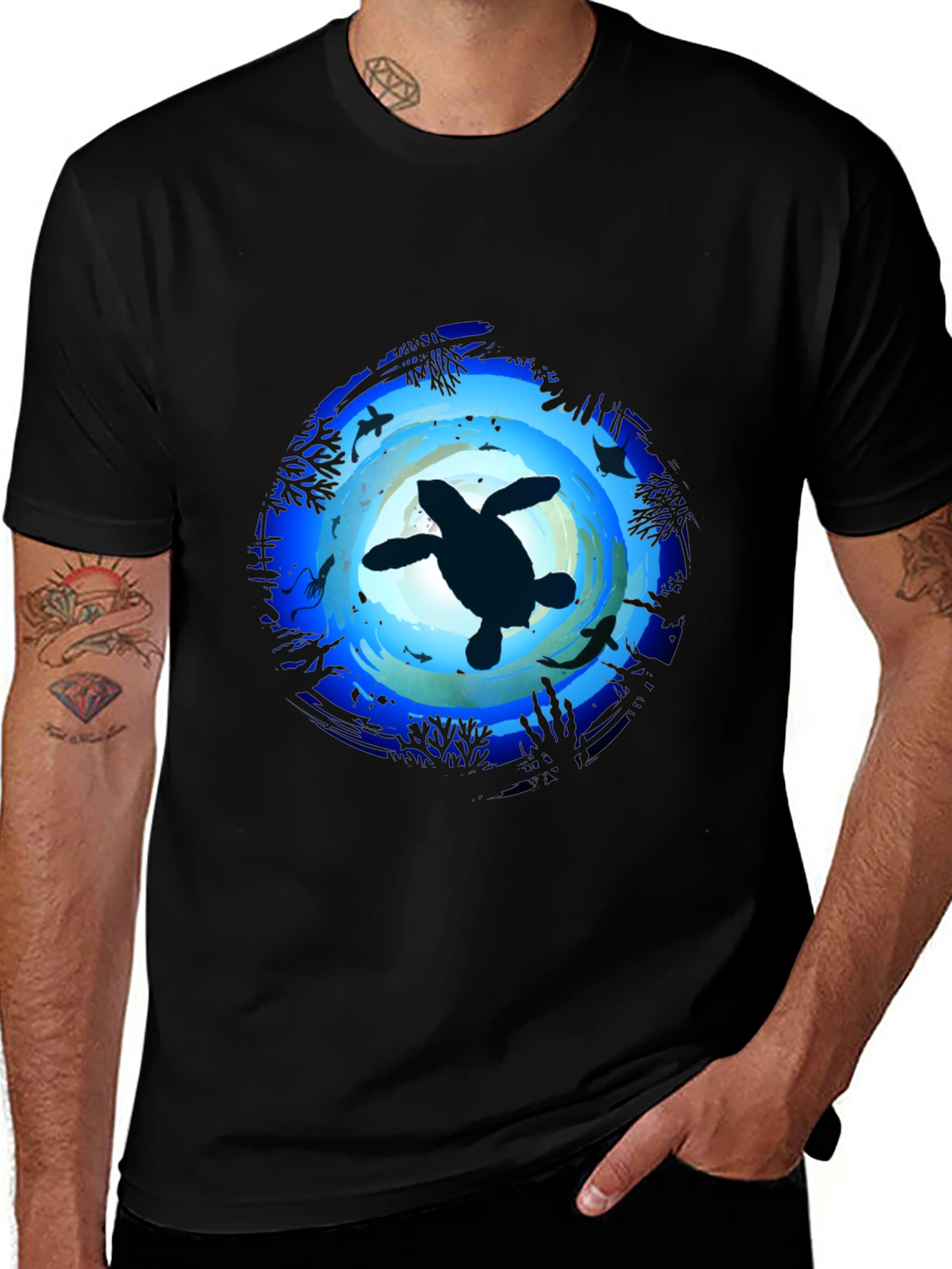 Ocean Turtle Graphic Tee - Mens Black T-Shirt