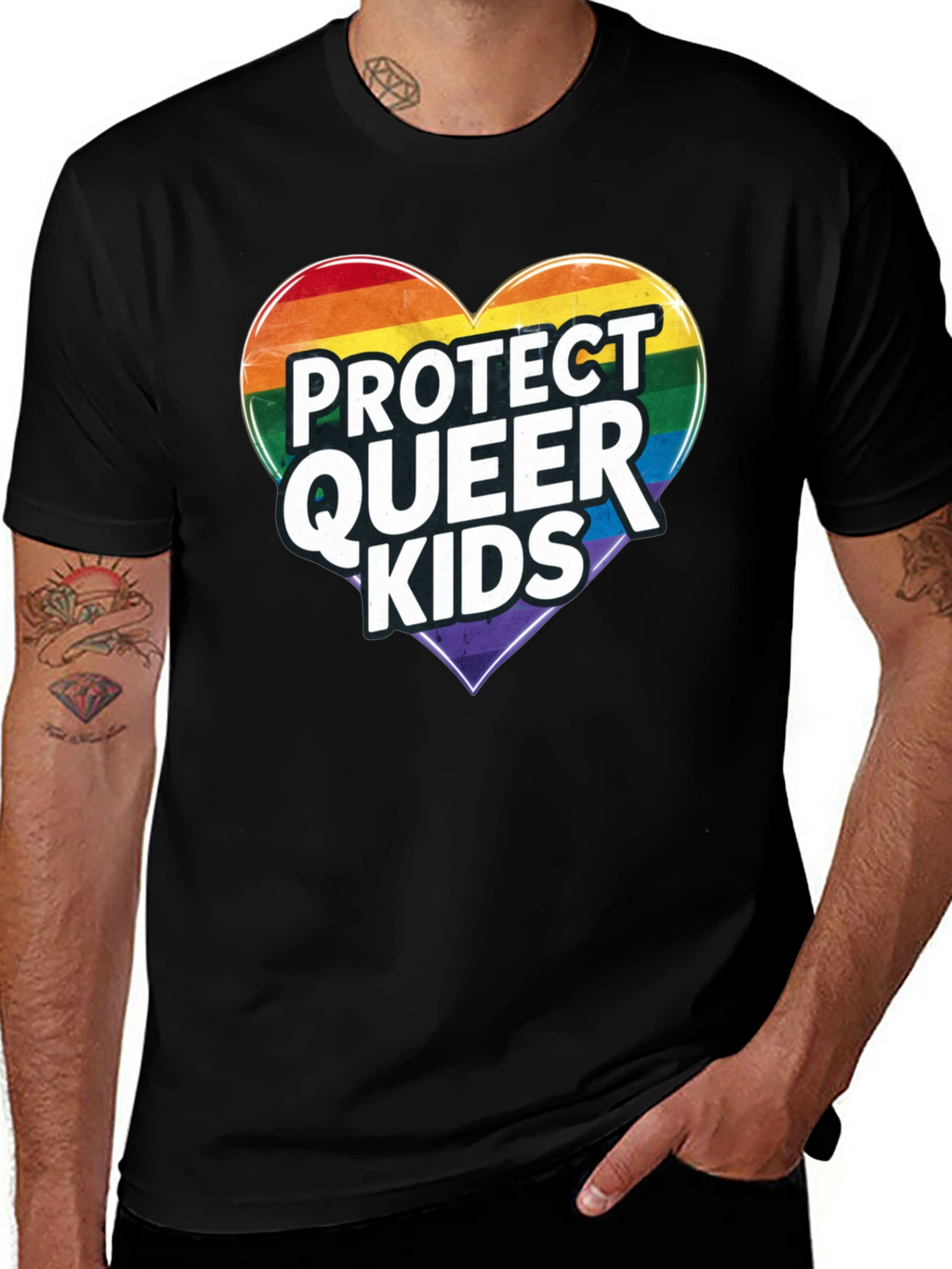 Protect Queer Kids Rainbow Heart Graphic Tee