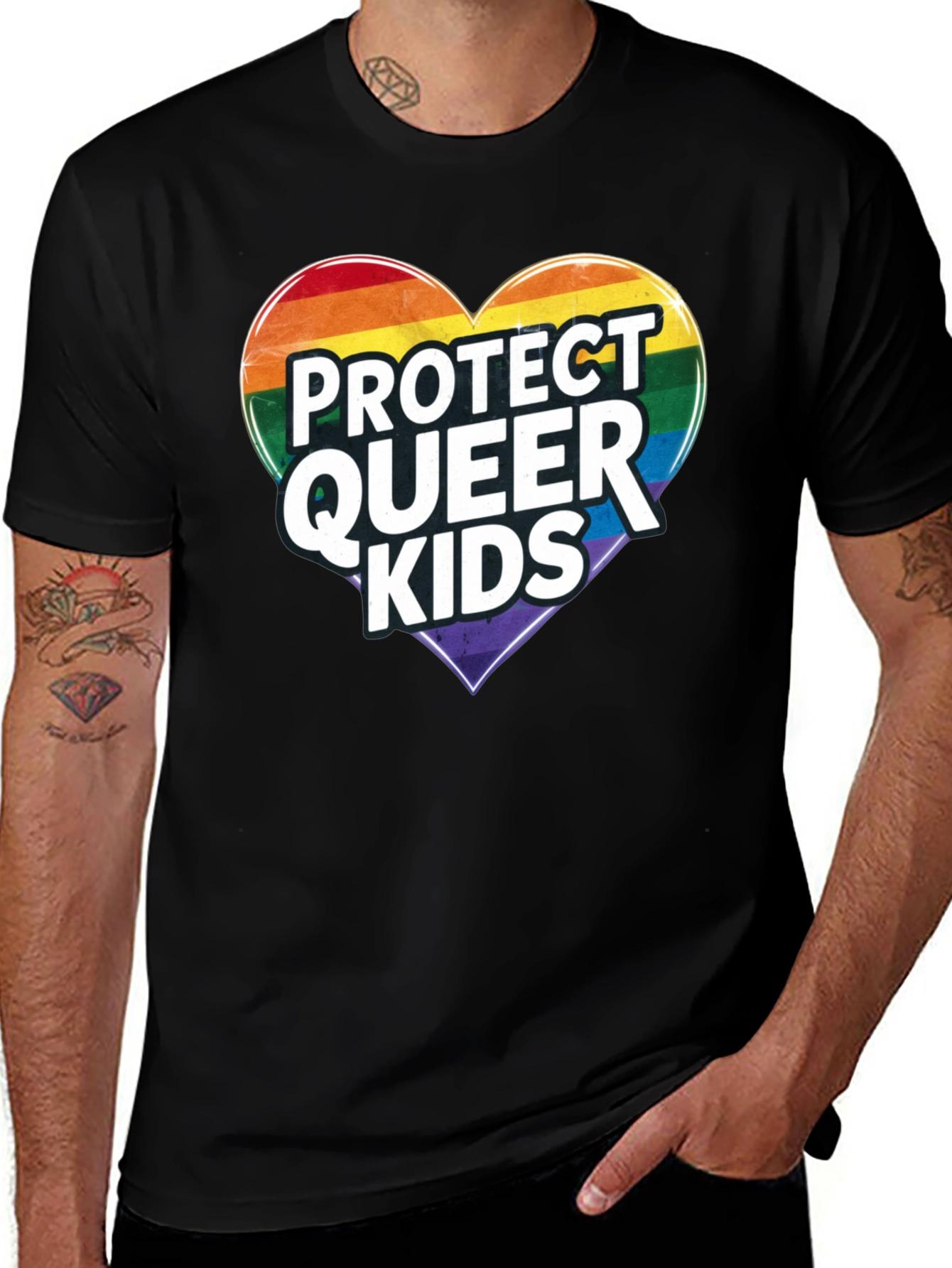 Protect Queer Kids Rainbow Heart Graphic Tee