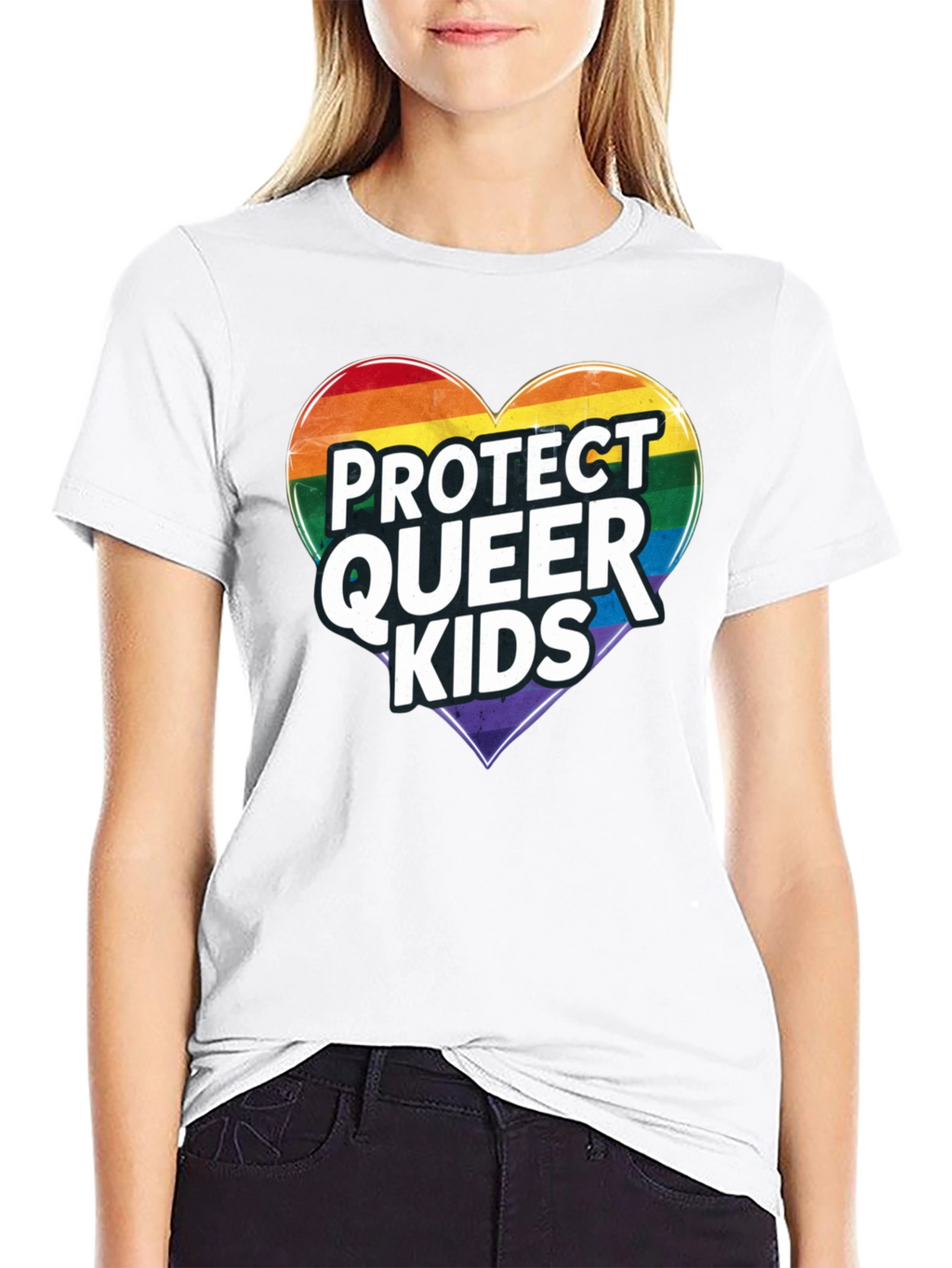 Protect Queer Kids Rainbow Heart Graphic Tee