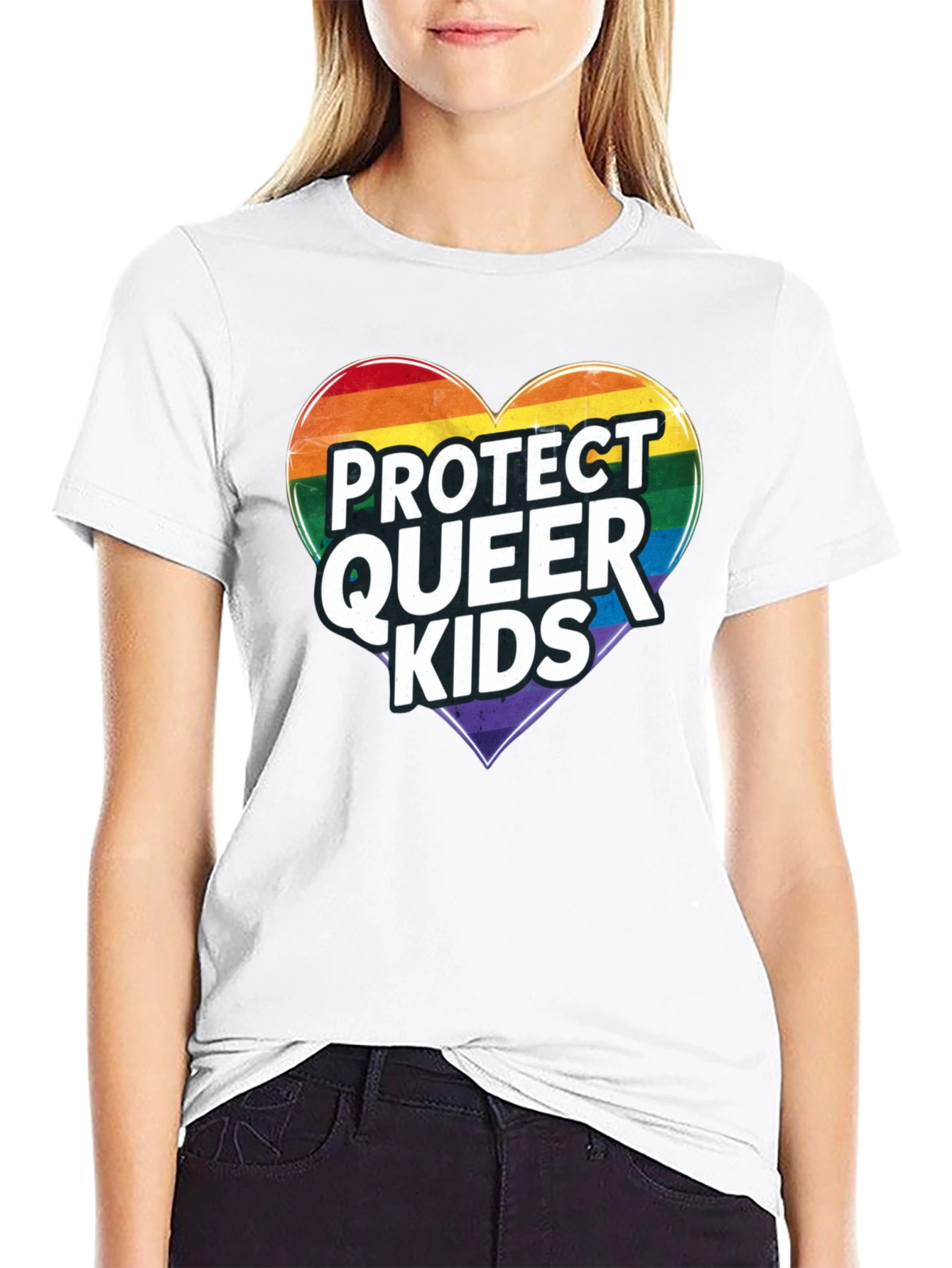Protect Queer Kids Rainbow Heart Graphic Tee