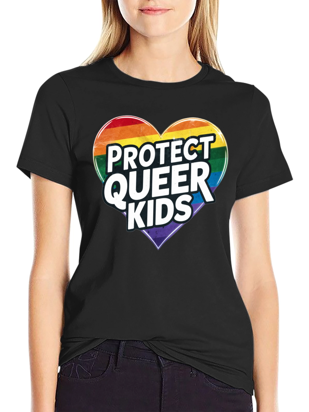 Protect Queer Kids Rainbow Heart Graphic Tee