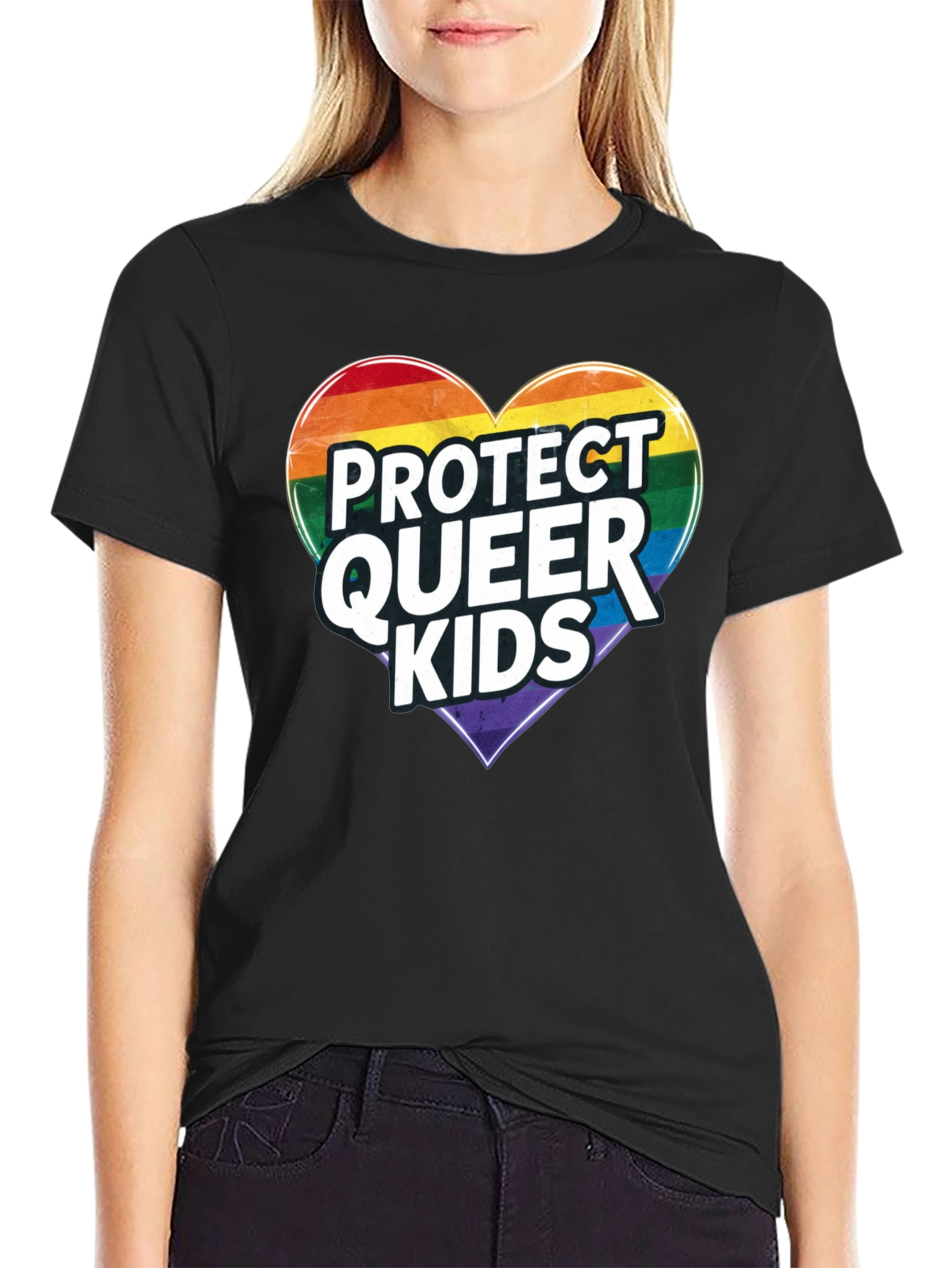Protect Queer Kids Rainbow Heart Graphic Tee