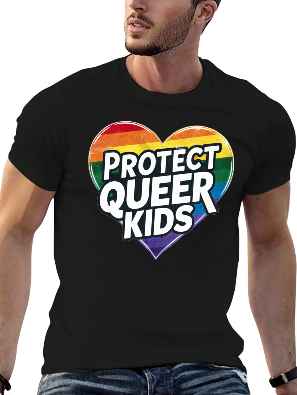 Protect Queer Kids Rainbow Heart Graphic Tee