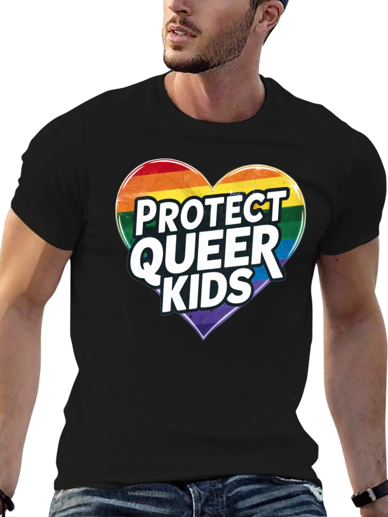 Protect Queer Kids Rainbow Heart Graphic Tee