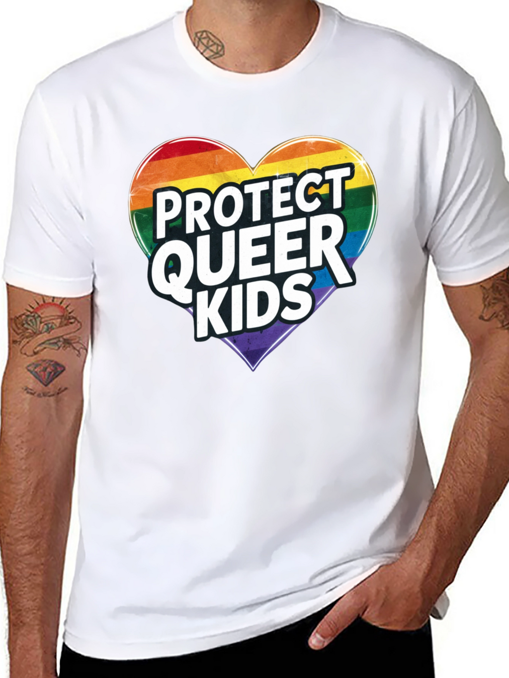 Protect Queer Kids Rainbow Heart Graphic Tee