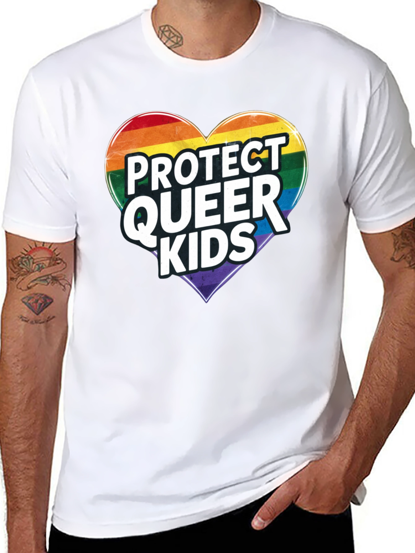 Protect Queer Kids Rainbow Heart Graphic Tee