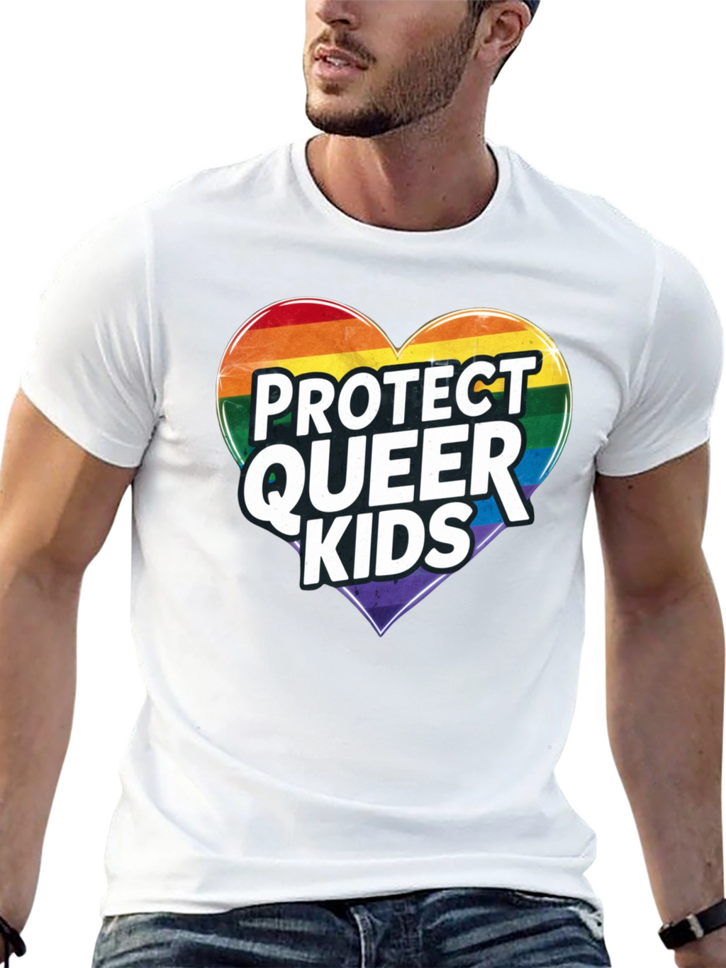 Protect Queer Kids Rainbow Heart Graphic Tee