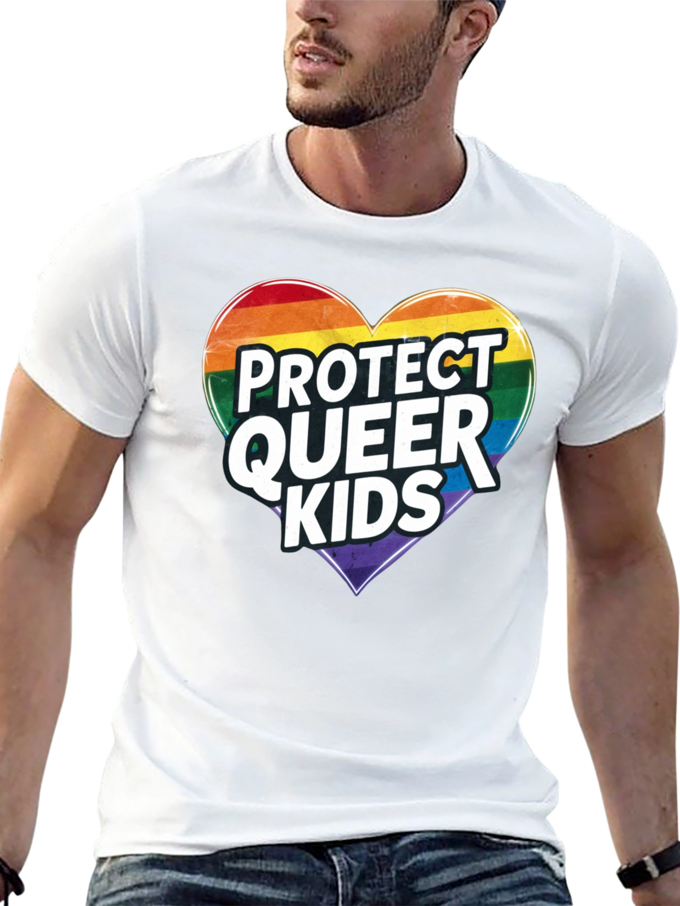 Protect Queer Kids Rainbow Heart Graphic Tee
