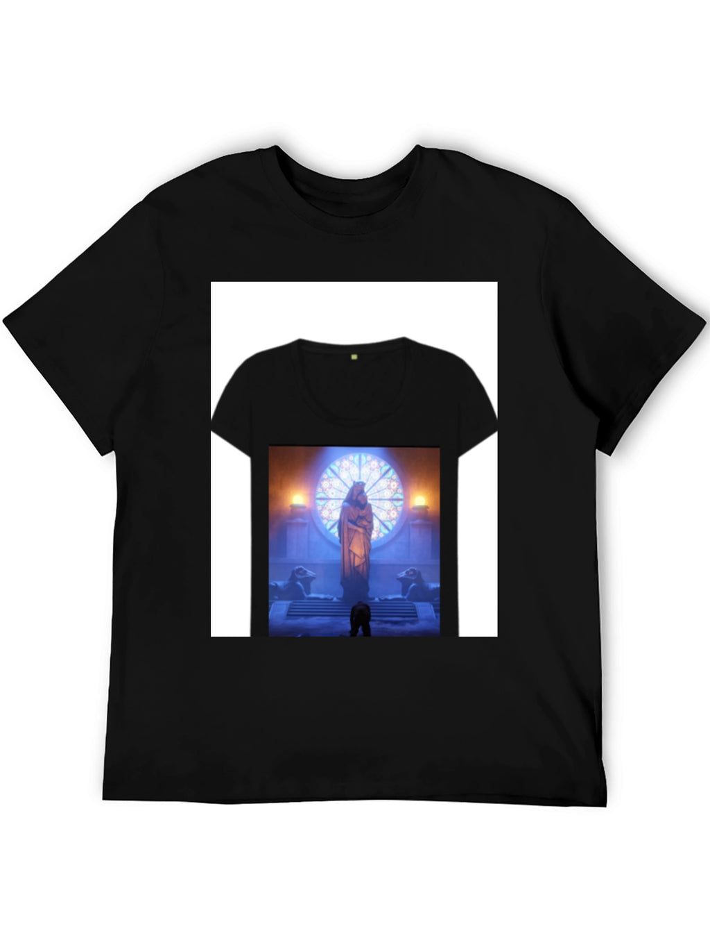 Black Graphic Tee with Religious Scene