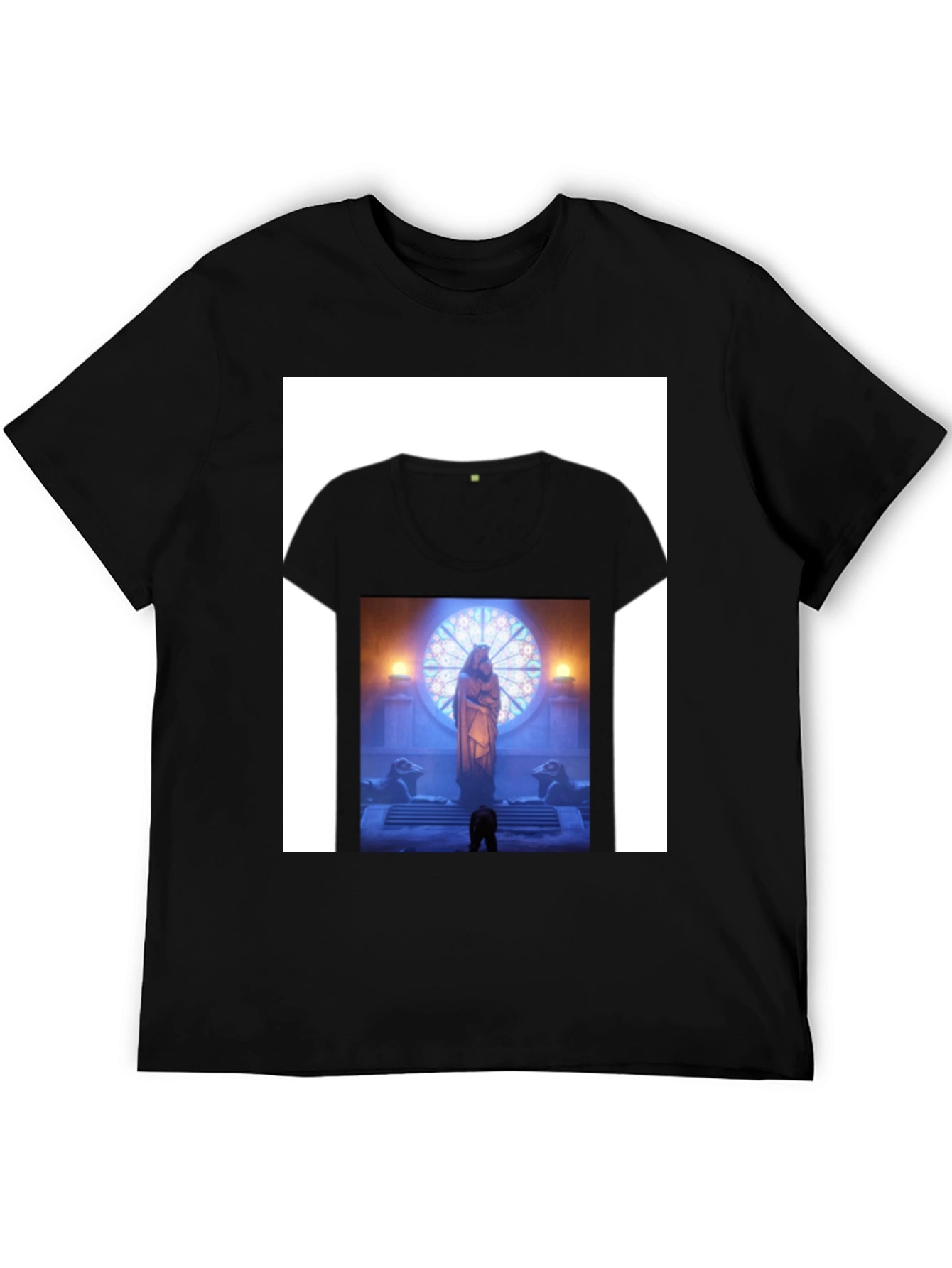Black Graphic Tee with Religious Scene
