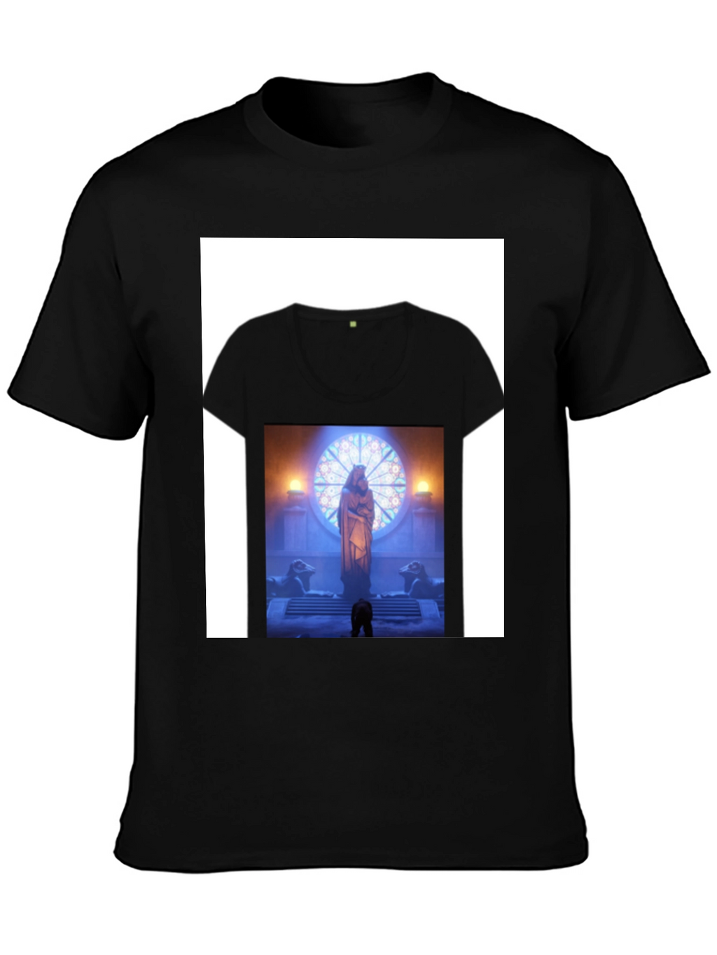 Black Graphic Tee with Religious Scene