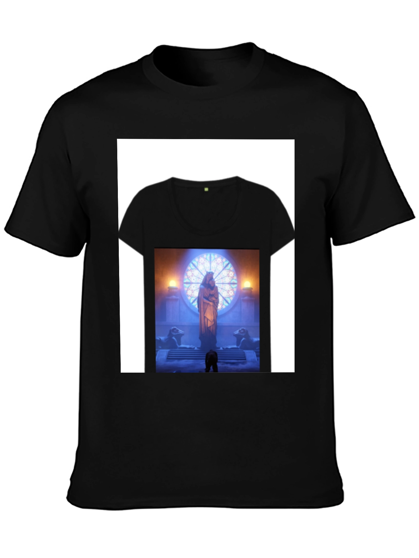 Black Graphic Tee with Religious Scene