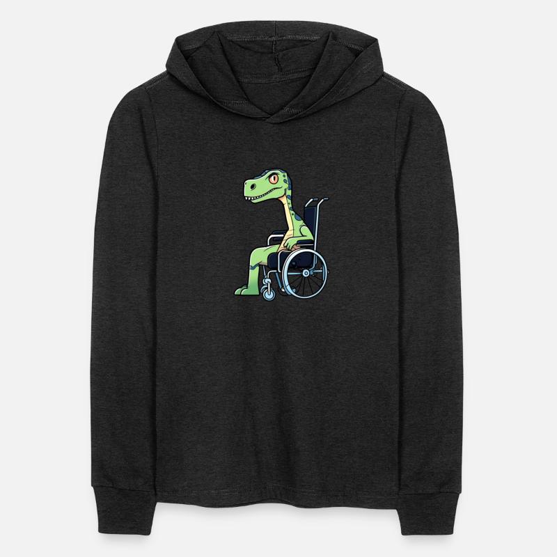 a broken legged dinosaur on wheelchair