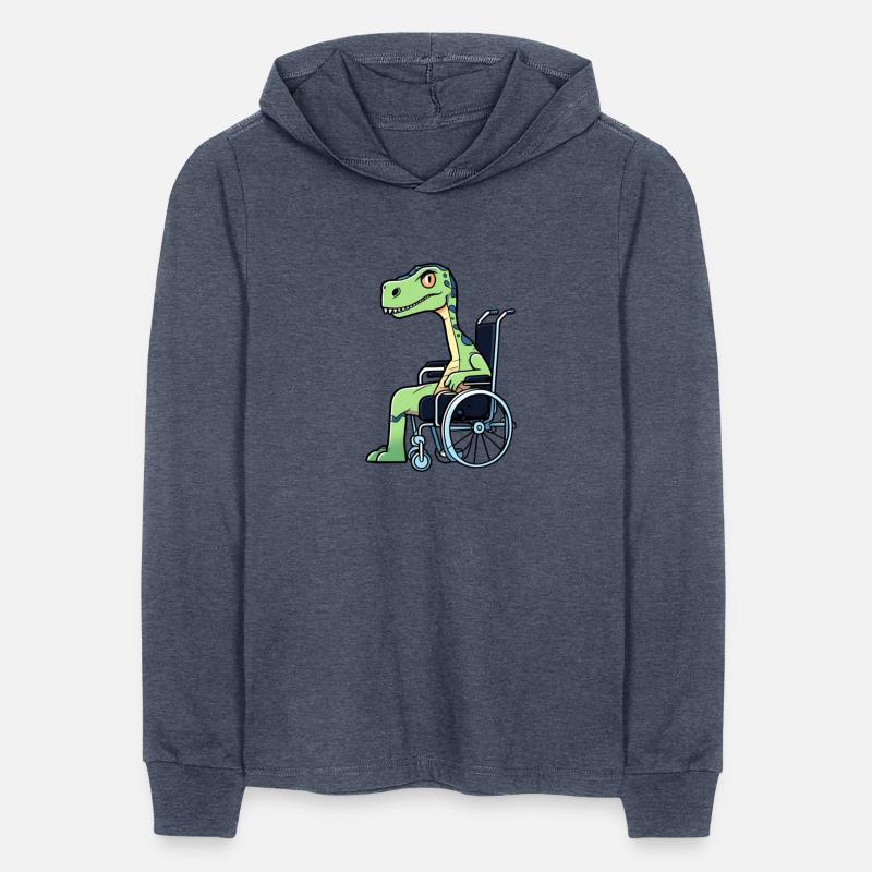 a broken legged dinosaur on wheelchair