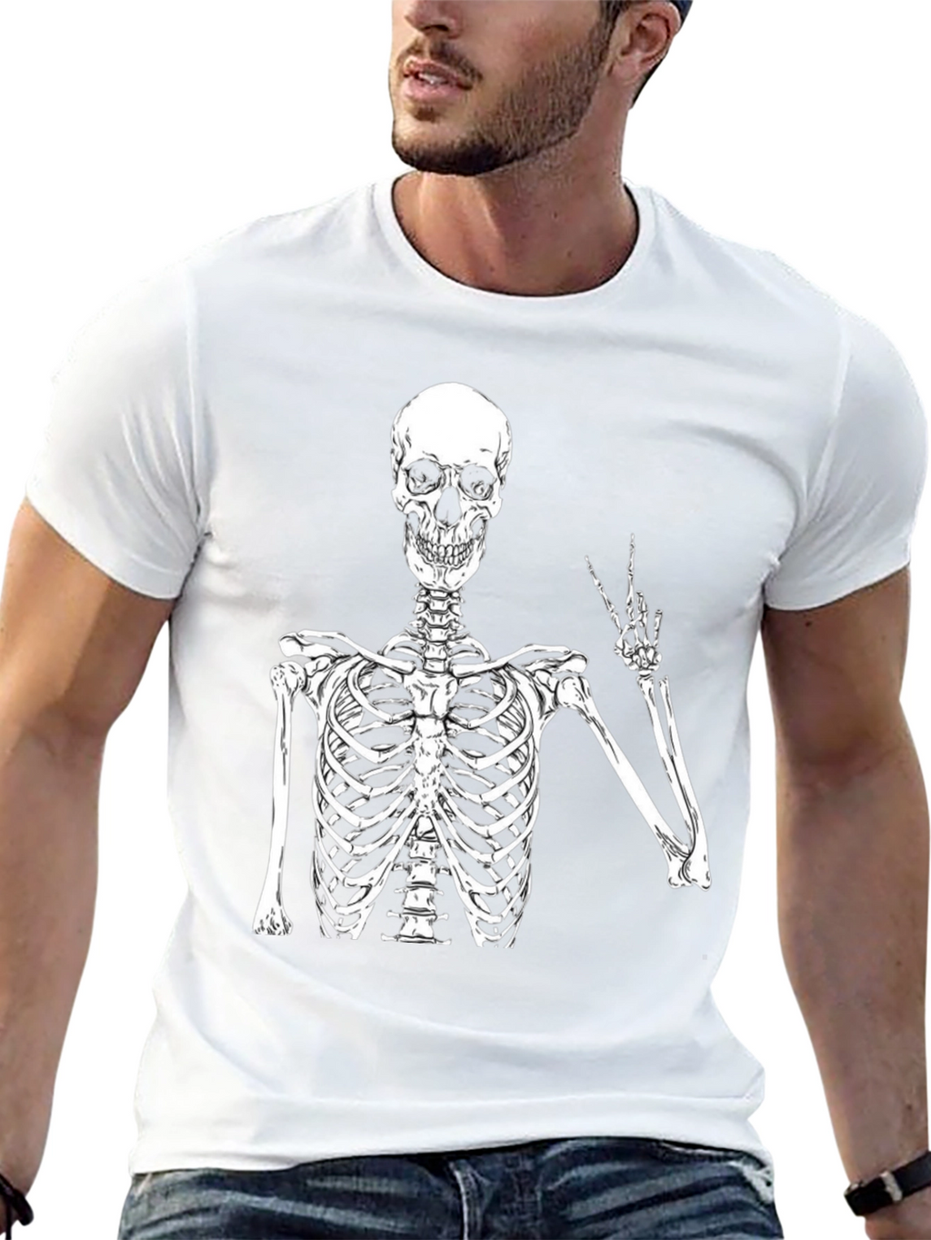 Skeleton Peace Sign Graphic T-Shirt - Black