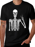 Skeleton Peace Sign Graphic T-Shirt - Black