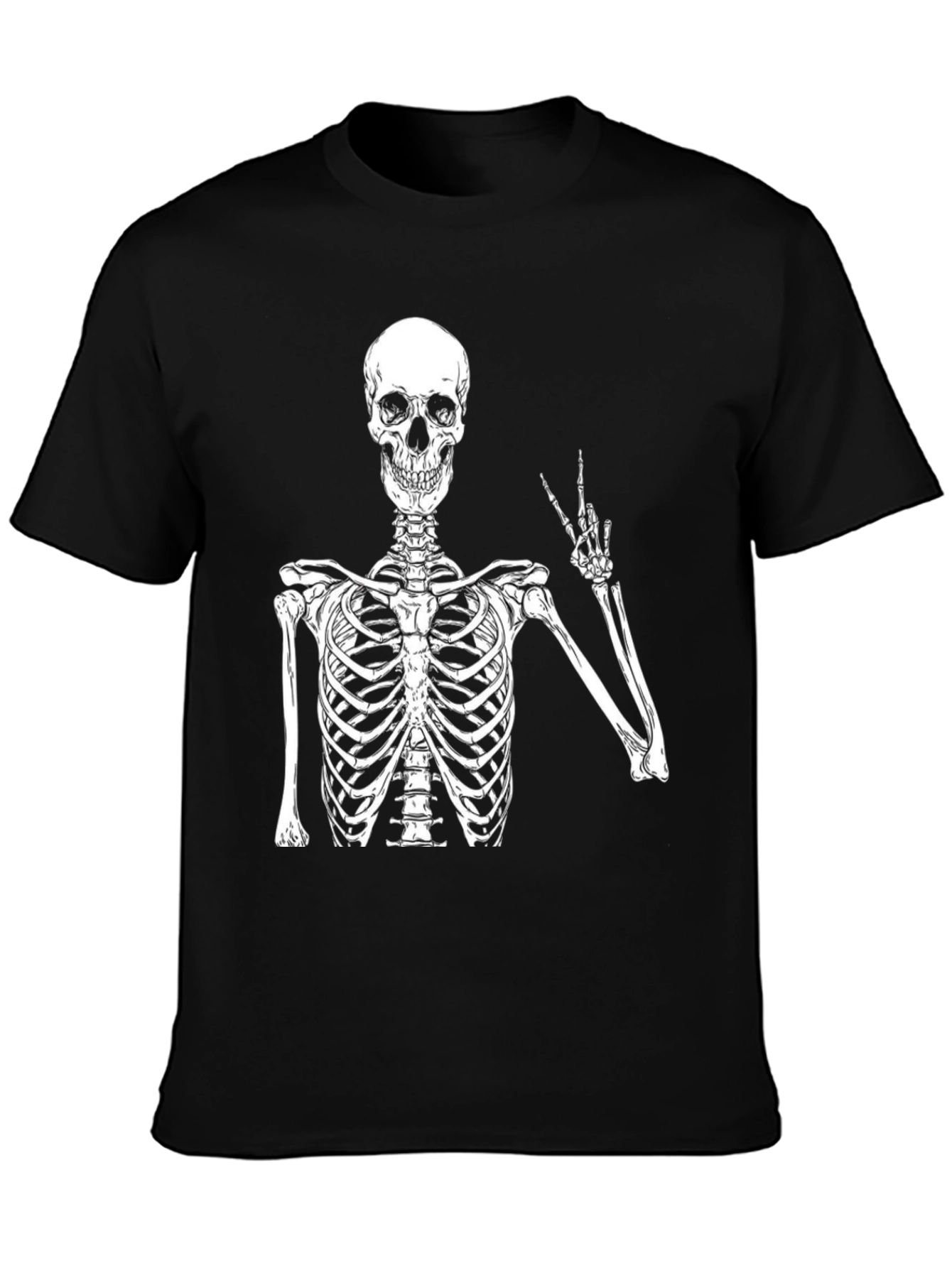 Skeleton Peace Sign Graphic T-Shirt - Black