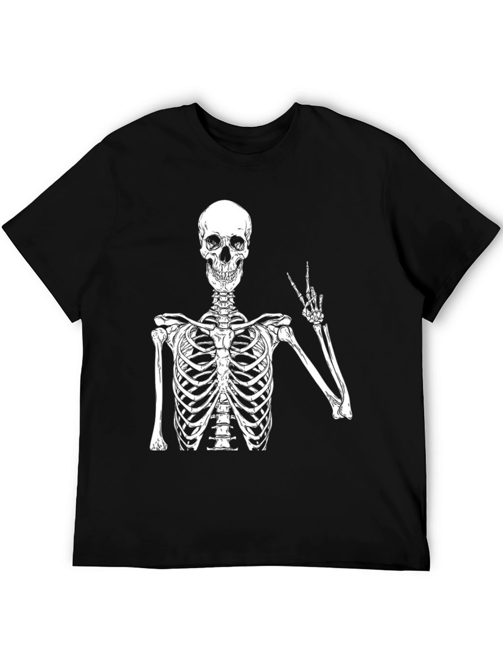 Skeleton Peace Sign Graphic T-Shirt - Black