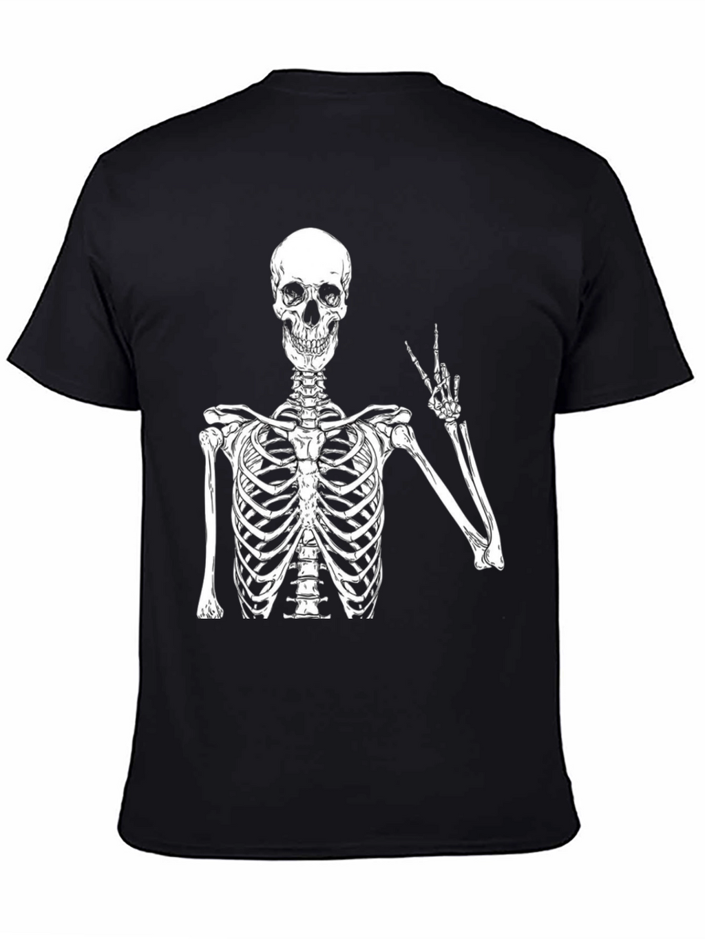 Skeleton Peace Sign Graphic T-Shirt - Black