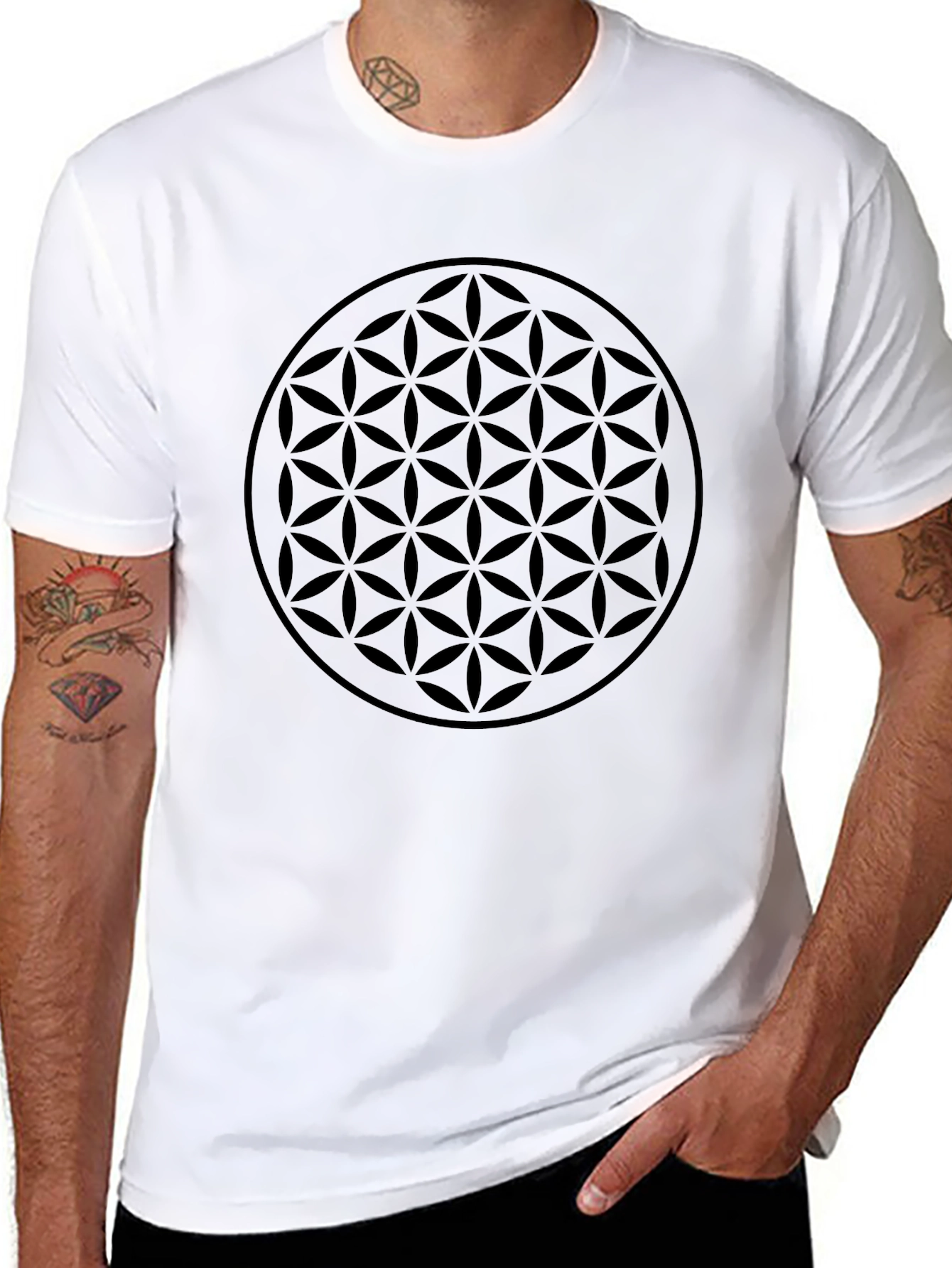 Mens Black Flower of Life Graphic T-Shirt