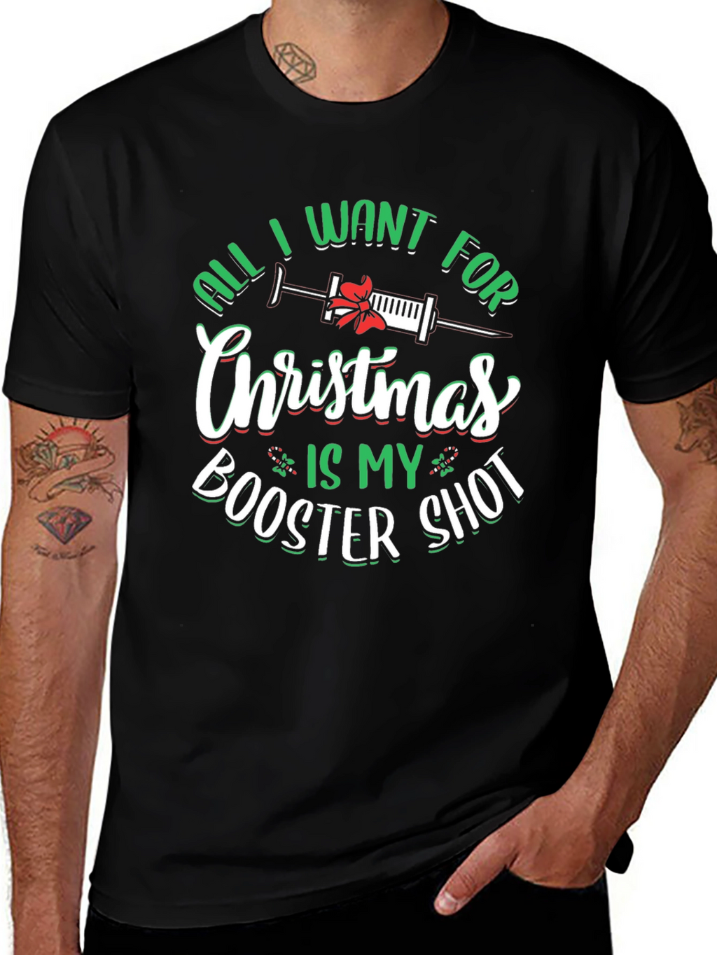 Christmas Booster Shot T-Shirt - Holiday Vaccine Tee