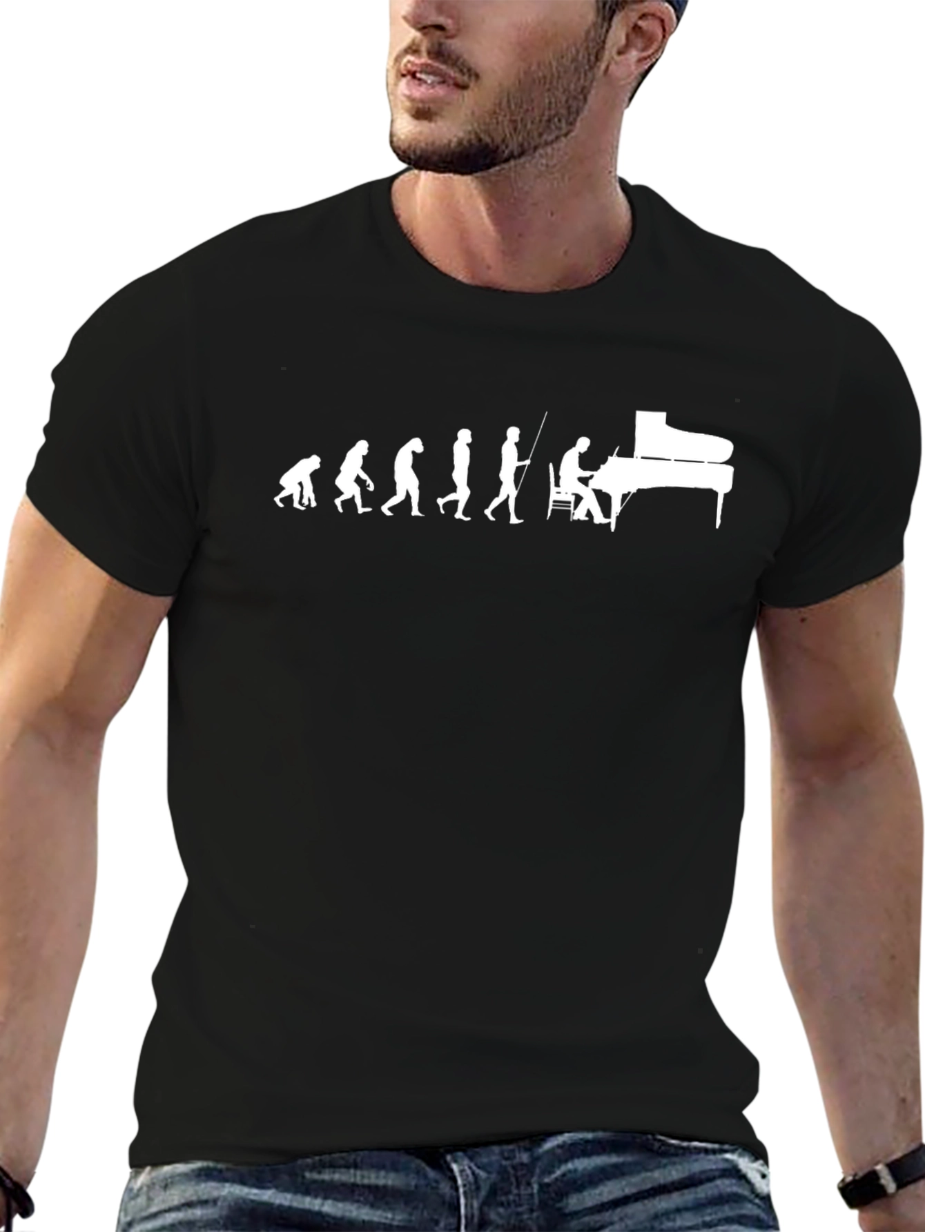 Evolution of Piano Player Black T-Shirt