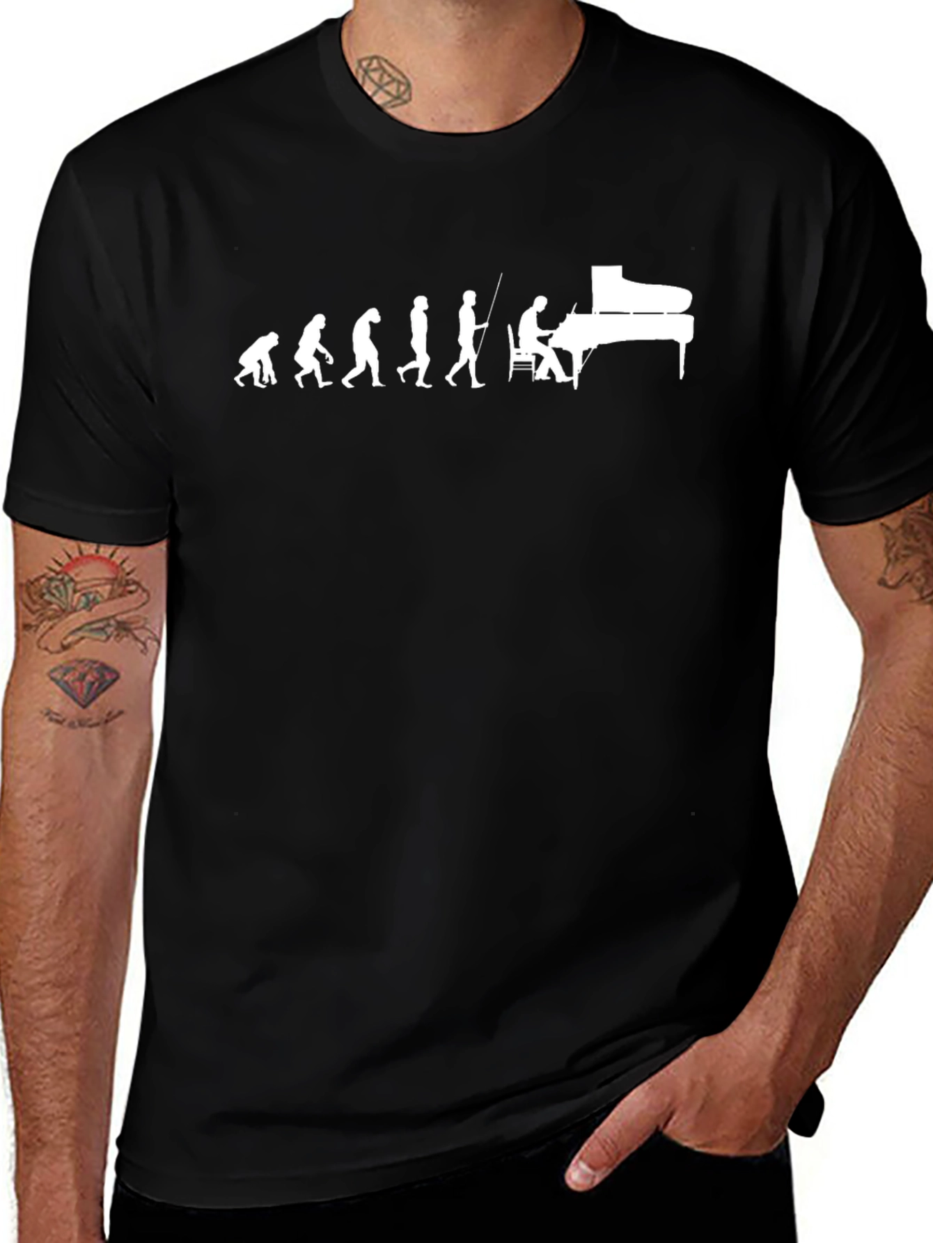 Evolution of Piano Player Black T-Shirt