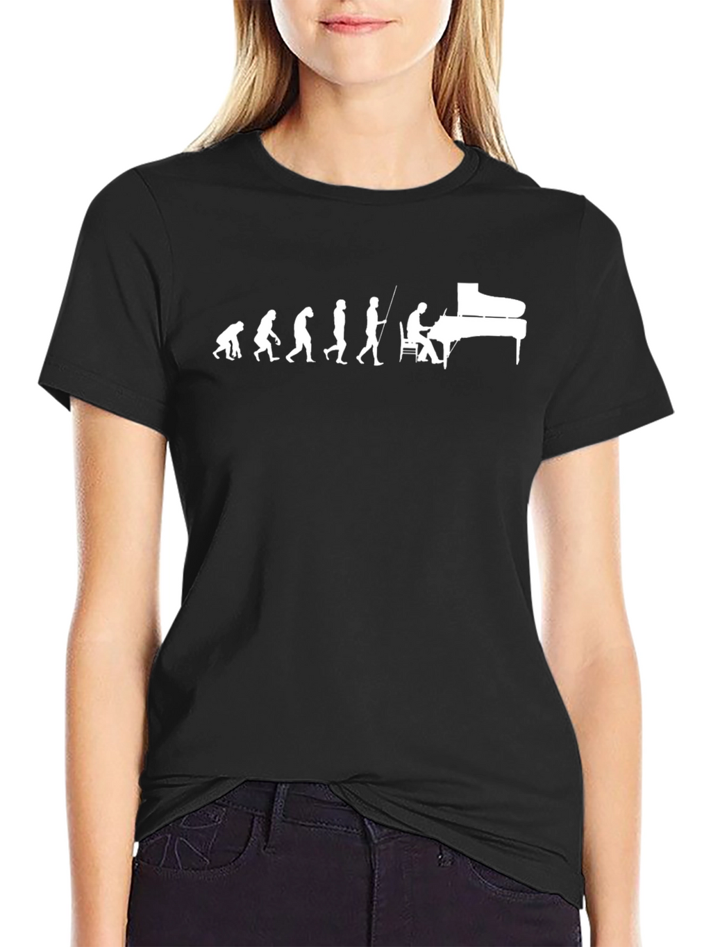 Evolution of Piano Player Black T-Shirt
