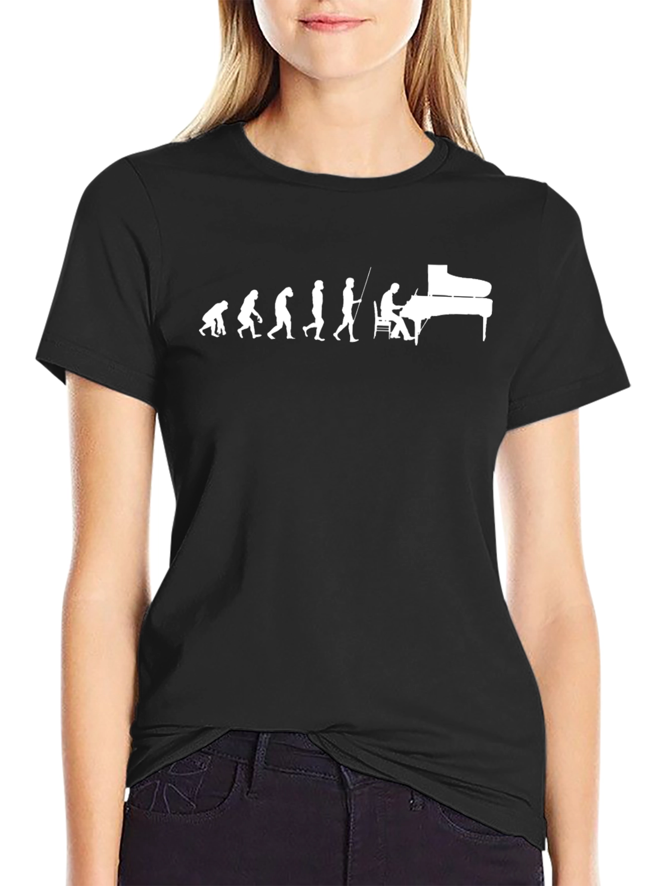 Evolution of Piano Player Black T-Shirt