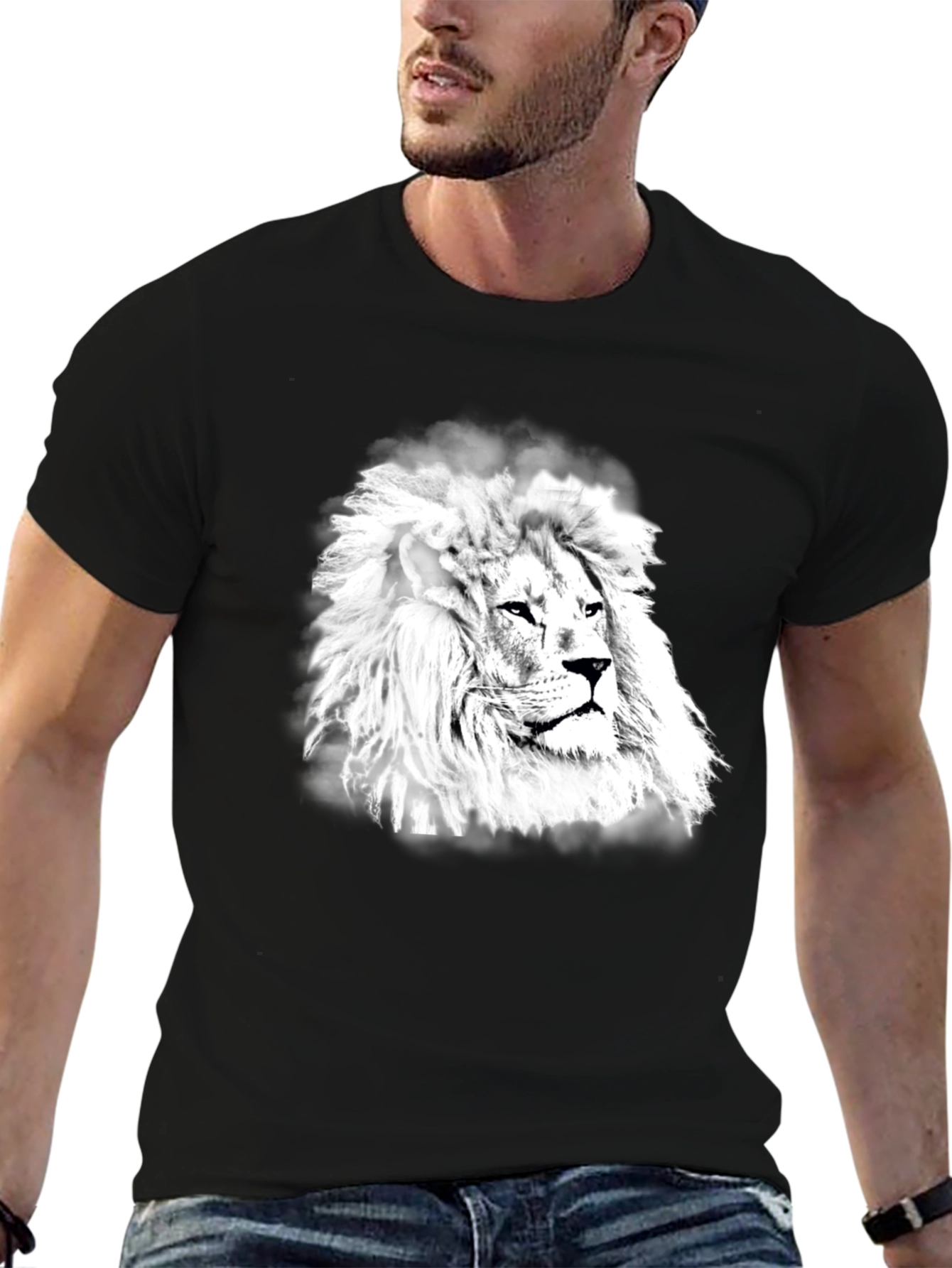 Lion Graphic Print Black T-Shirt