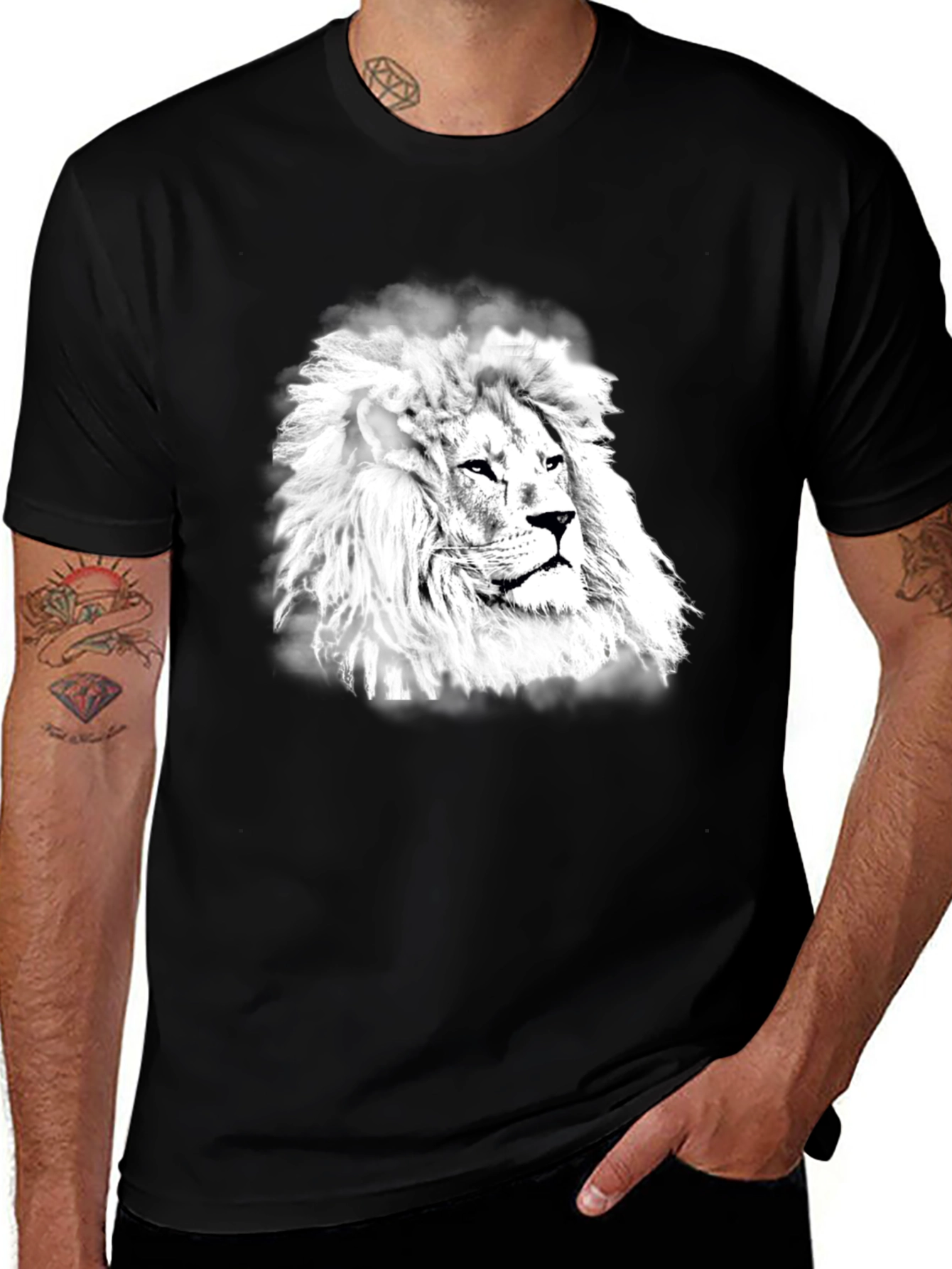 Lion Graphic Print Black T-Shirt