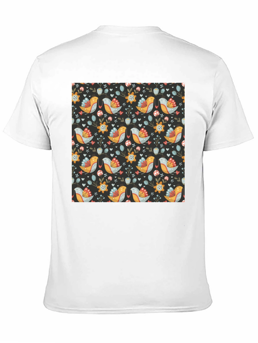 Floral Bird Pattern Black T-Shirt