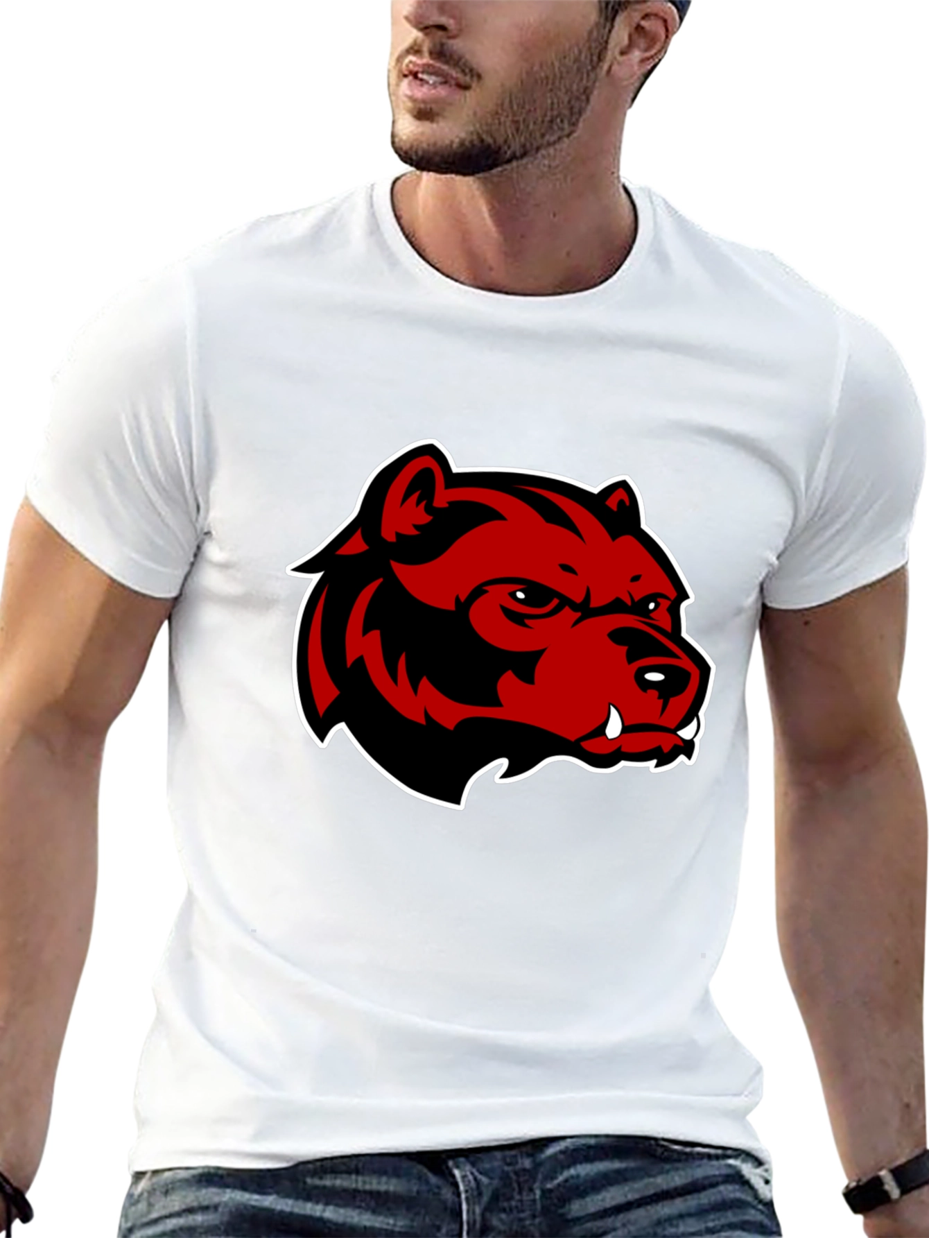 Mens Black T-Shirt with Red Bear Graphic