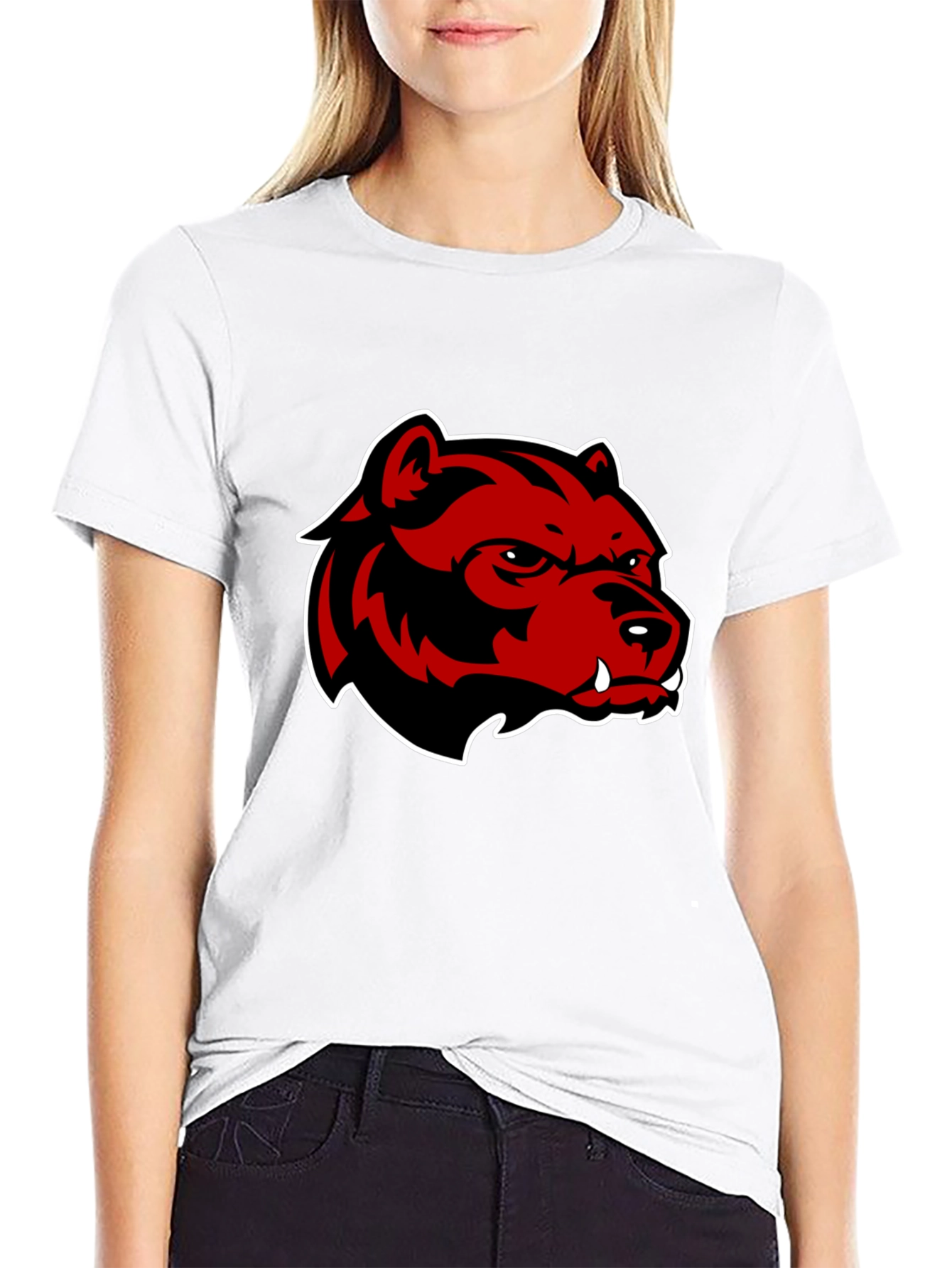 Mens Black T-Shirt with Red Bear Graphic