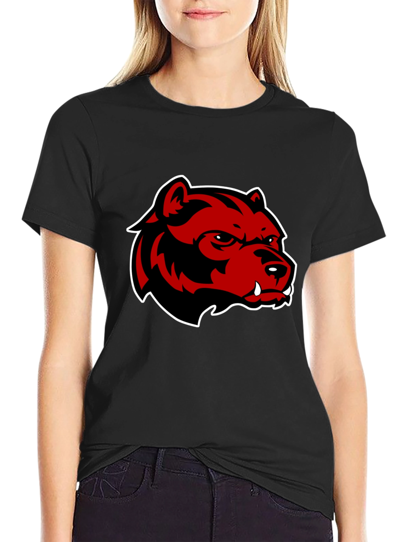 Mens Black T-Shirt with Red Bear Graphic
