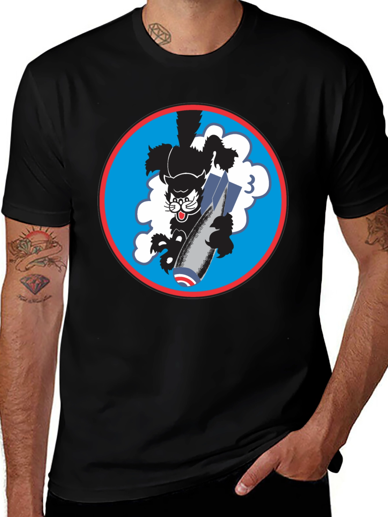 Vintage Black Cat Bombing Run Graphic T-Shirt