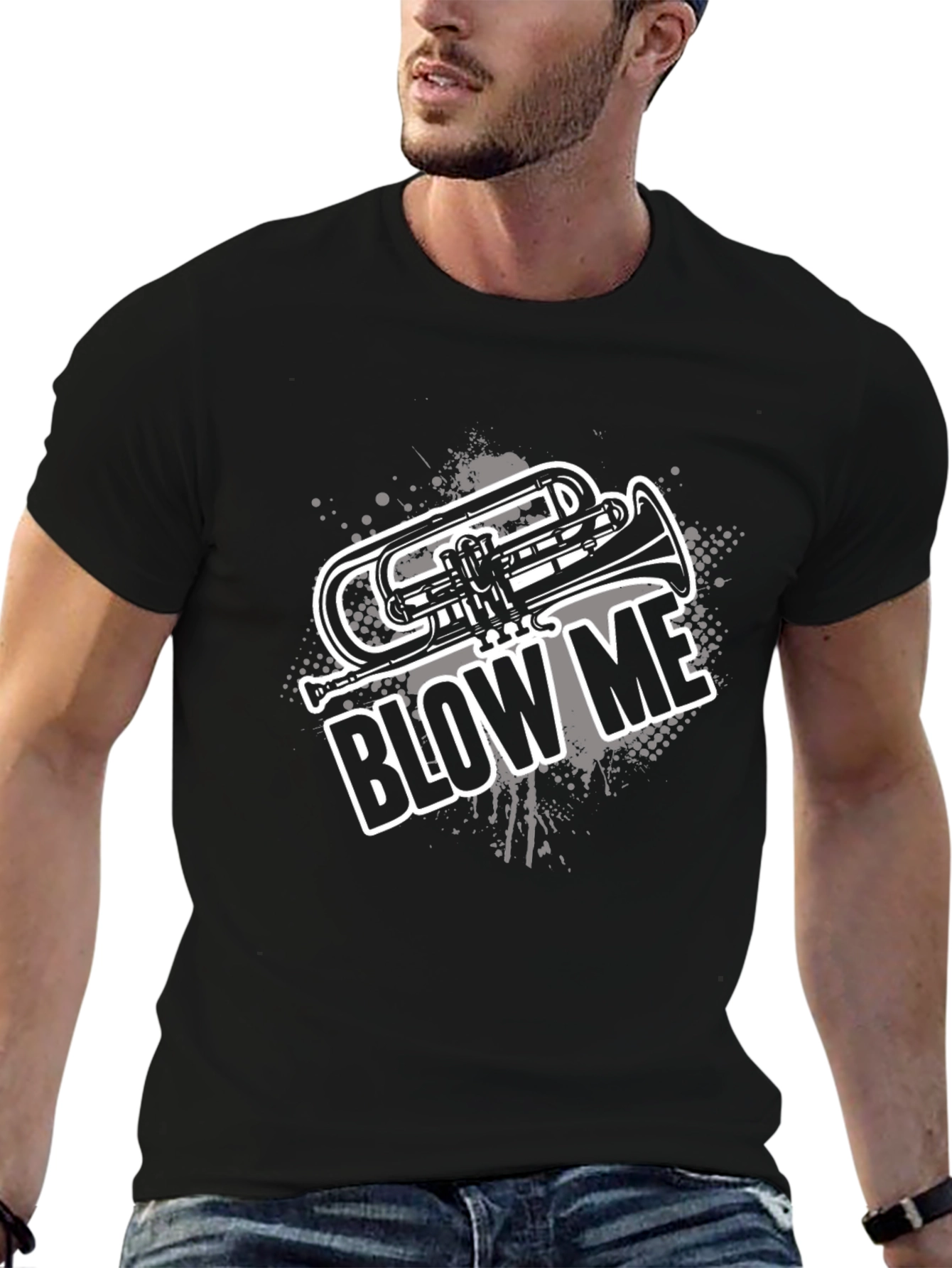 Black Blow Me Trombone Graphic T-Shirt