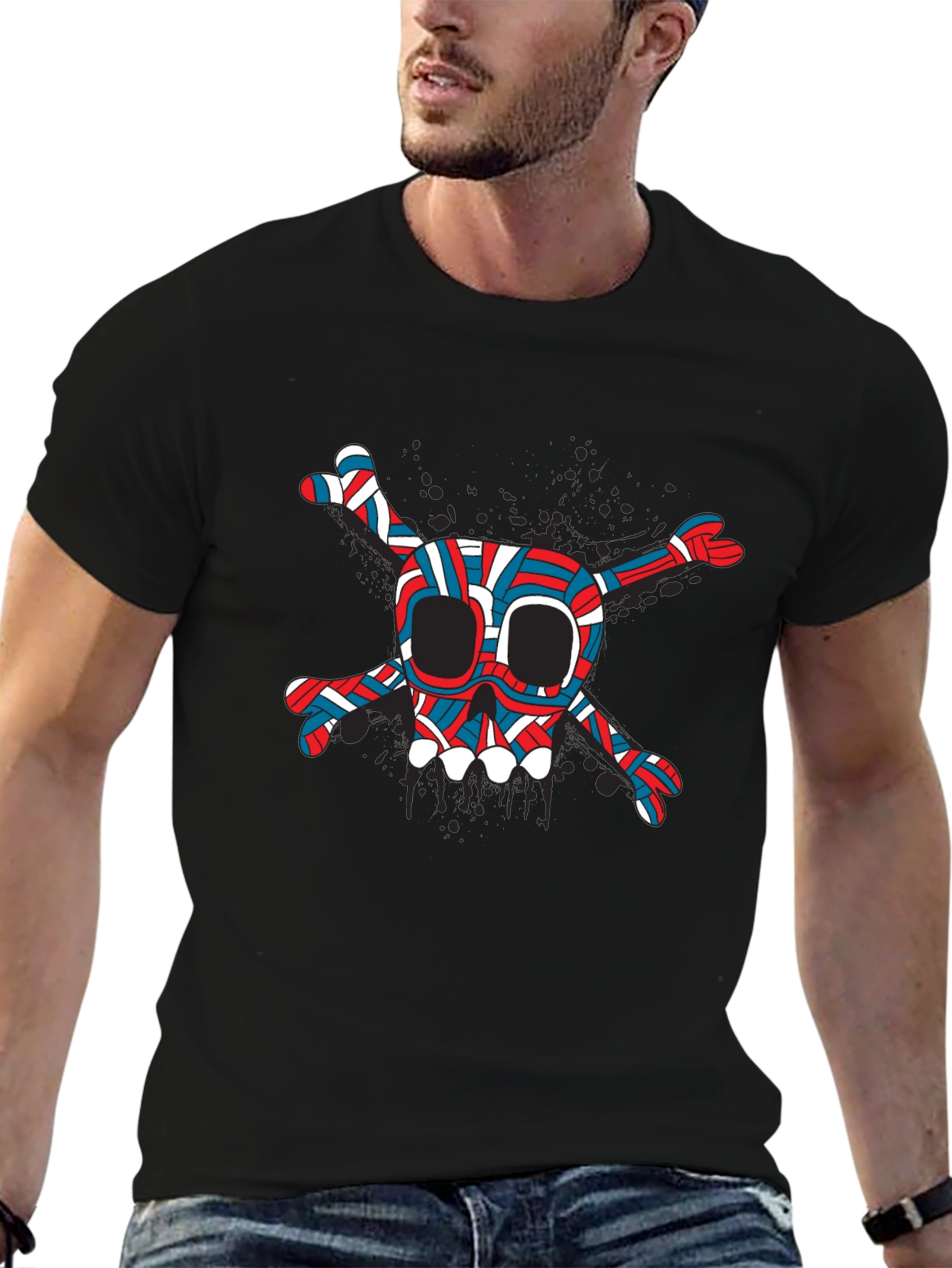 Skull & Crossbones Graphic Tee - Trendy Black T-Shirt